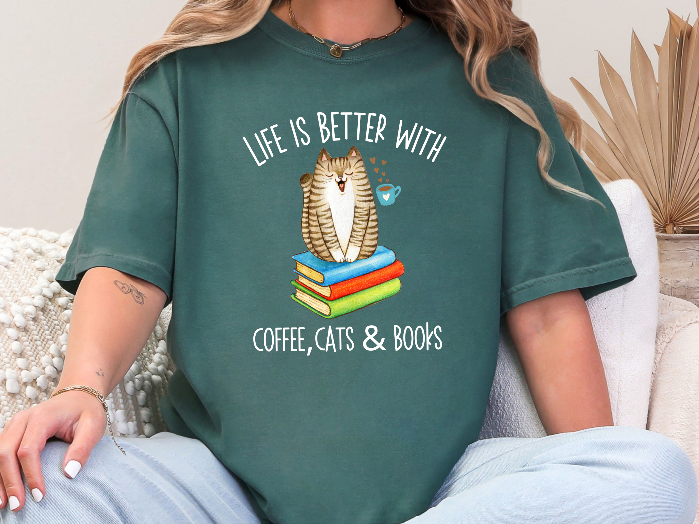 Life Is Better With Books Cats And Coffee funny shirt - photo 5