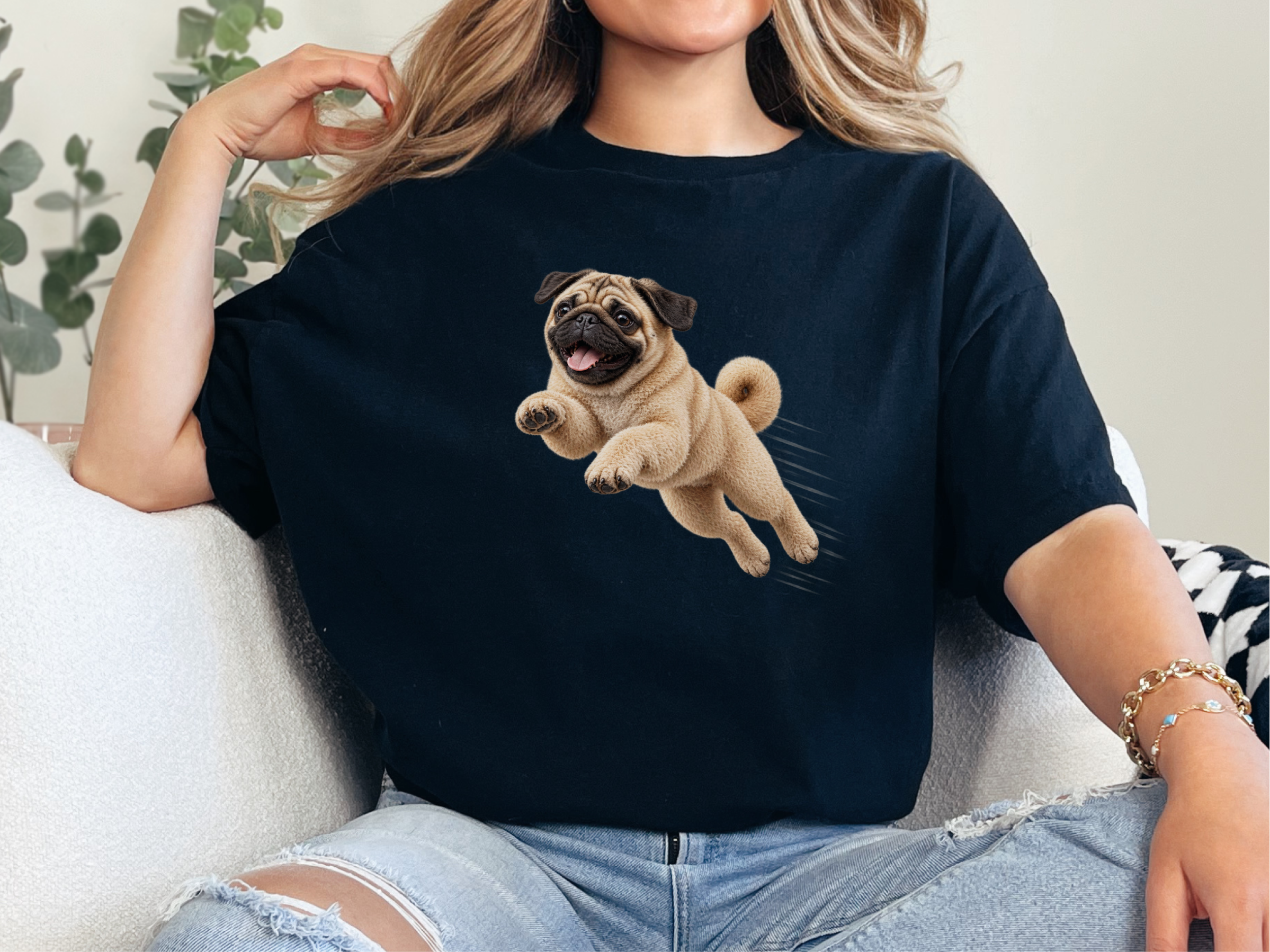 Leaping Pug Speed Lines doodle dog shirt - photo 4