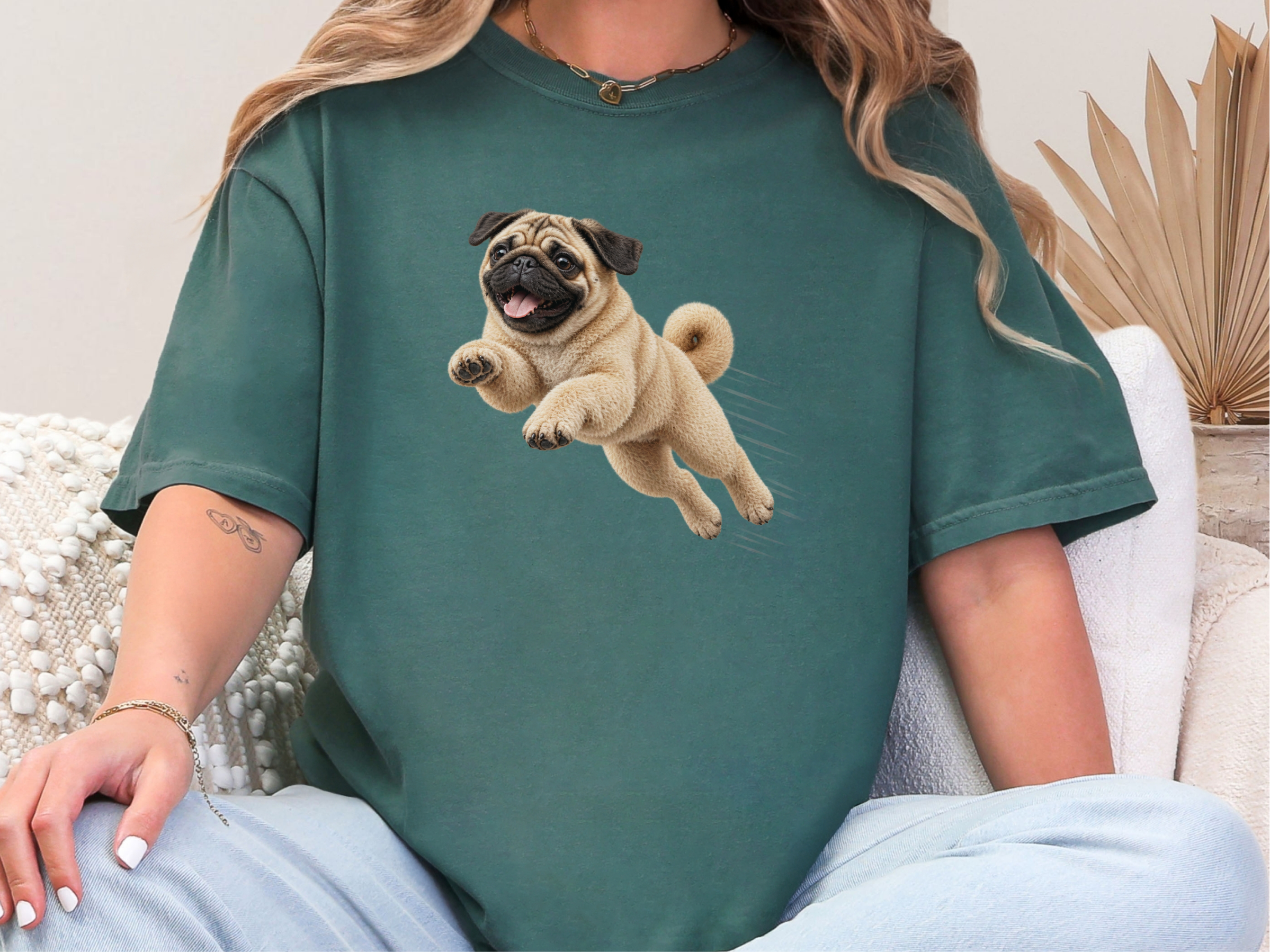 Leaping Pug Speed Lines doodle dog shirt - photo 8