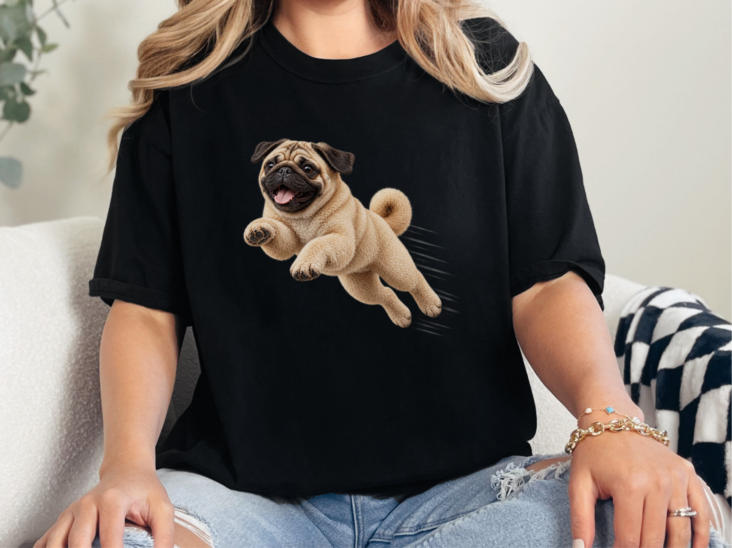 Leaping Pug Speed Lines Pug Dog Shirt and Funny Pug Tee