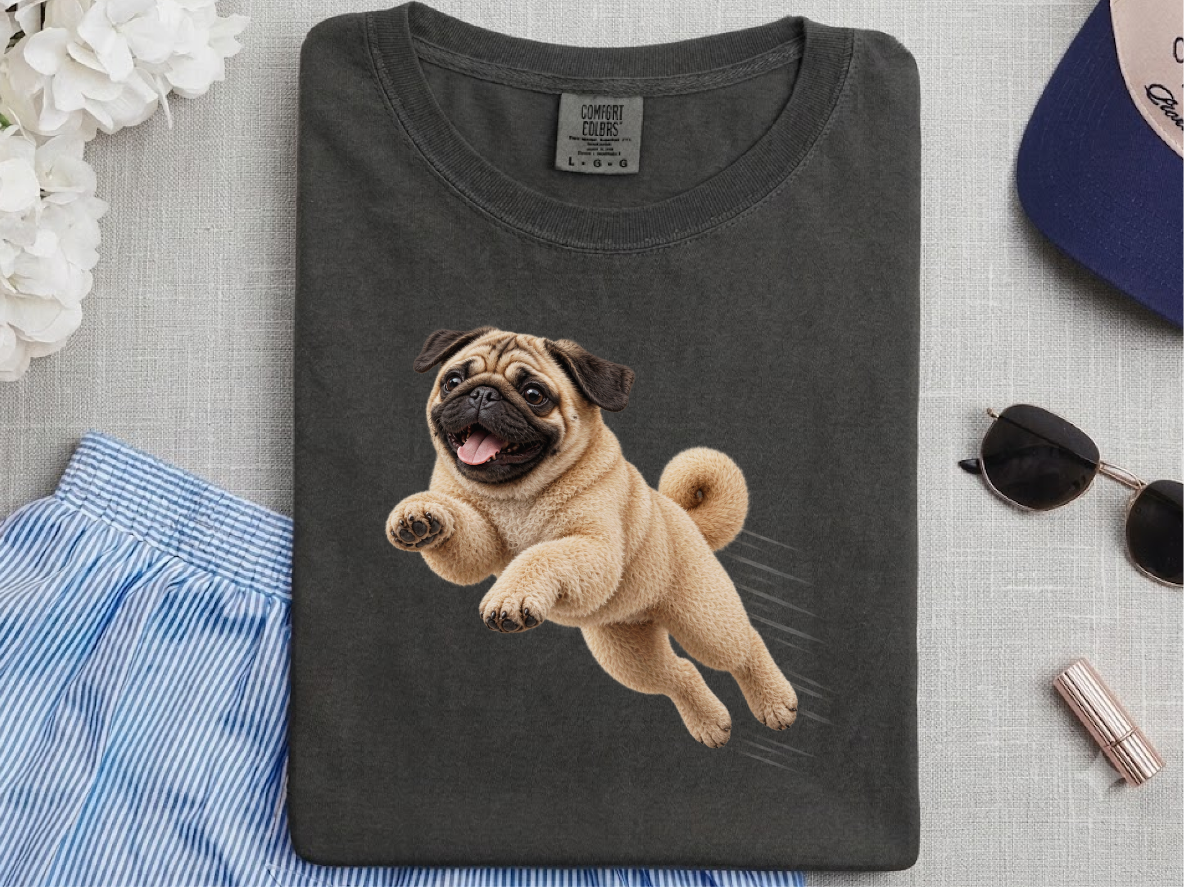 Leaping Pug Speed Lines doodle dog shirt - photo 5