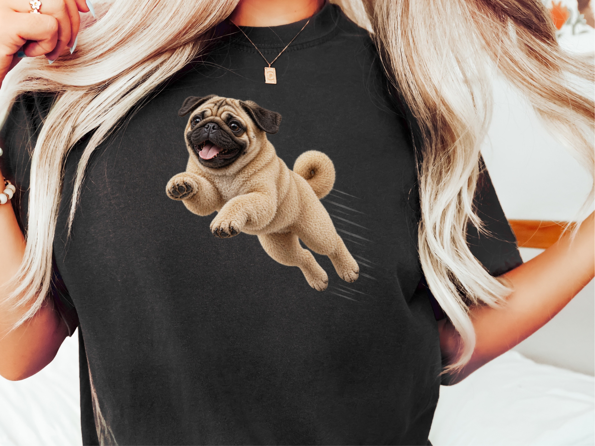Leaping Pug Speed Lines doodle dog shirt - photo 1