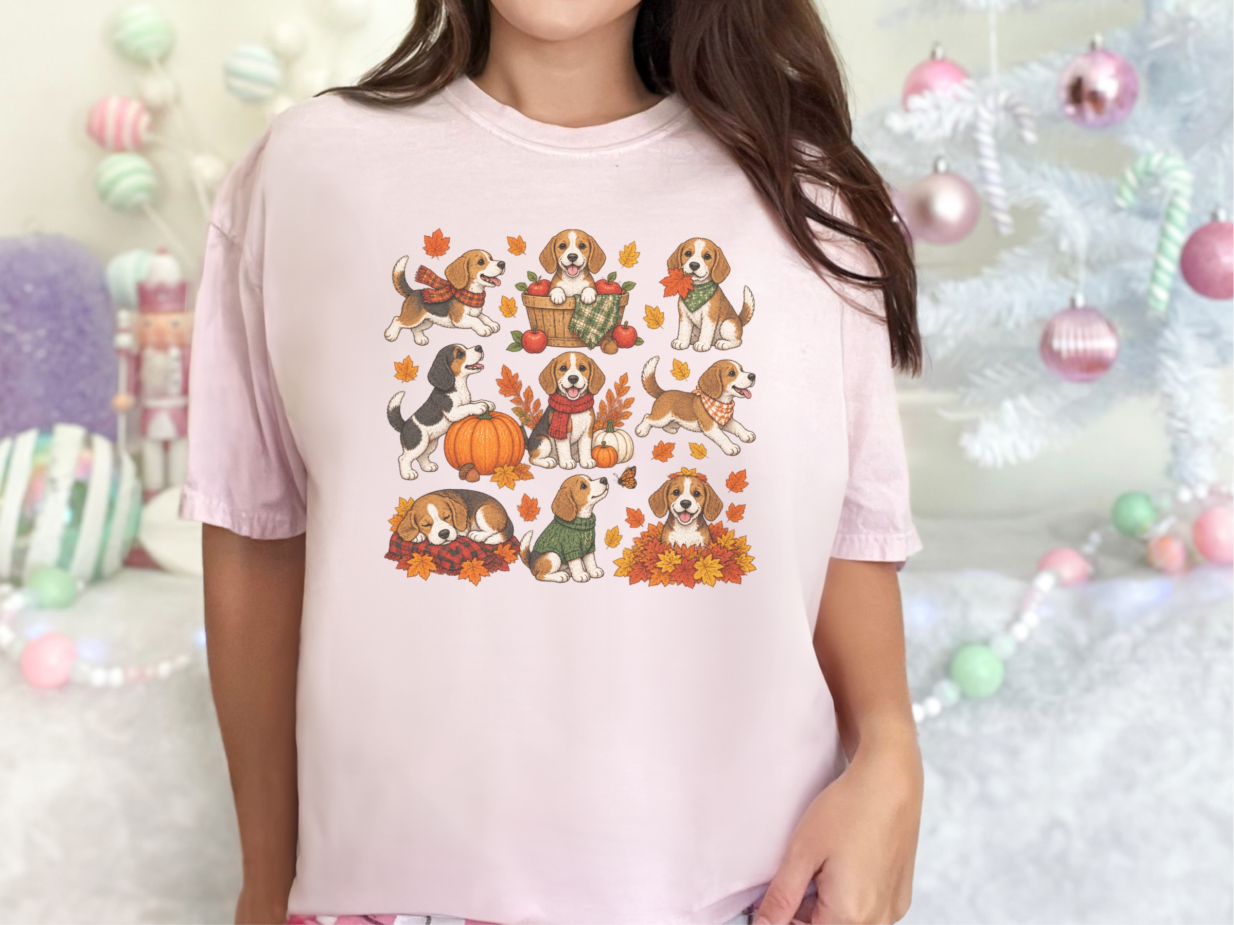 Beagle Fall Activities Cartoon doodle dog shirt - photo 5