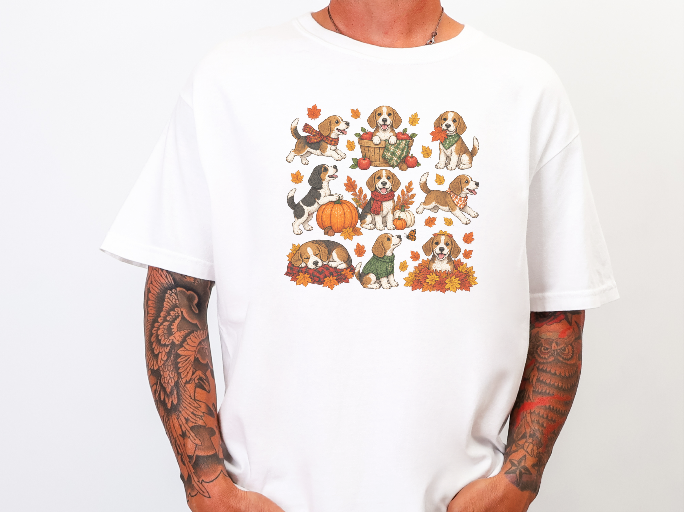 Beagle Fall Activities Cartoon doodle dog shirt - photo 2