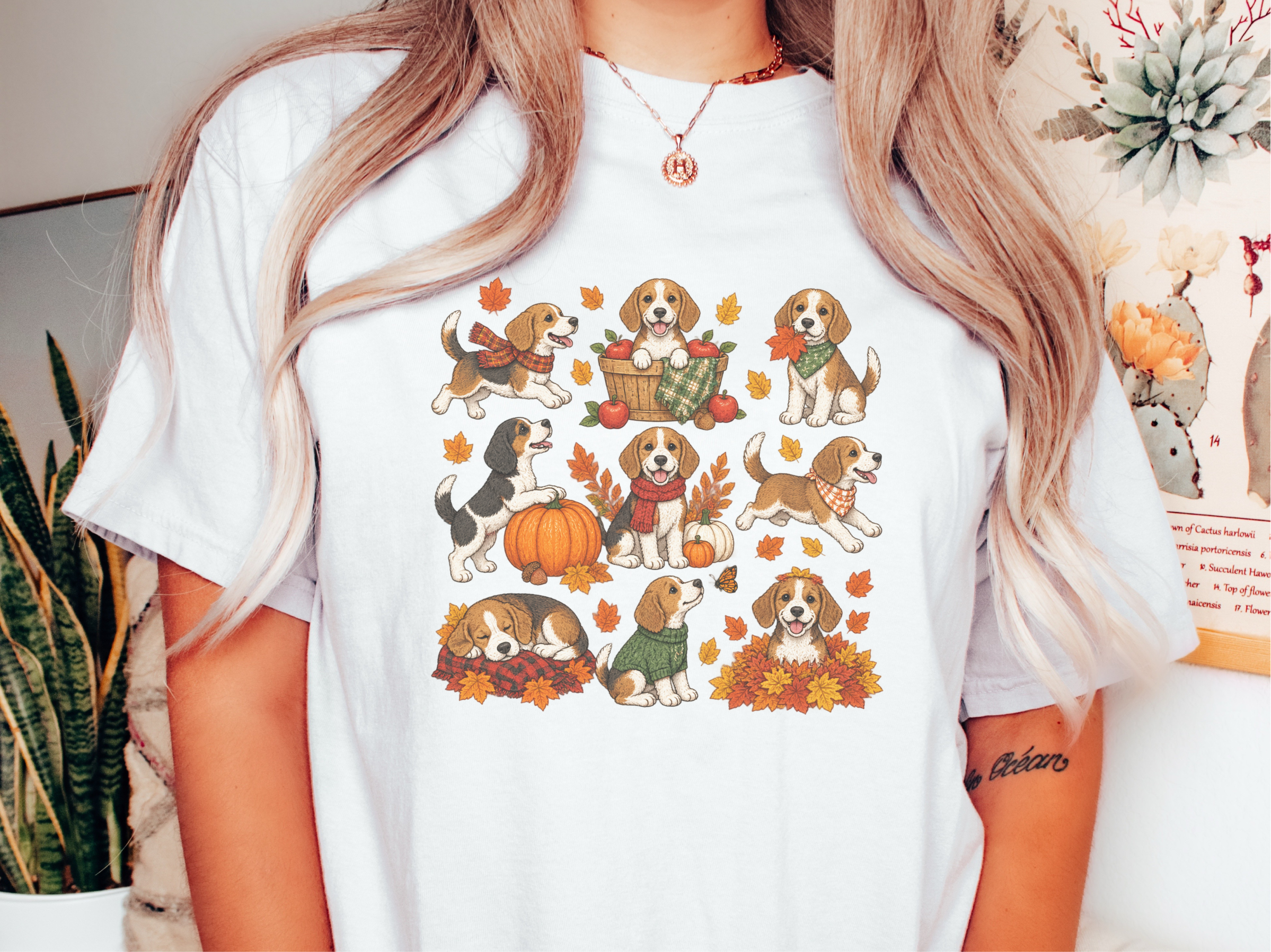 Beagle Fall Activities Cartoon doodle dog shirt - photo 1