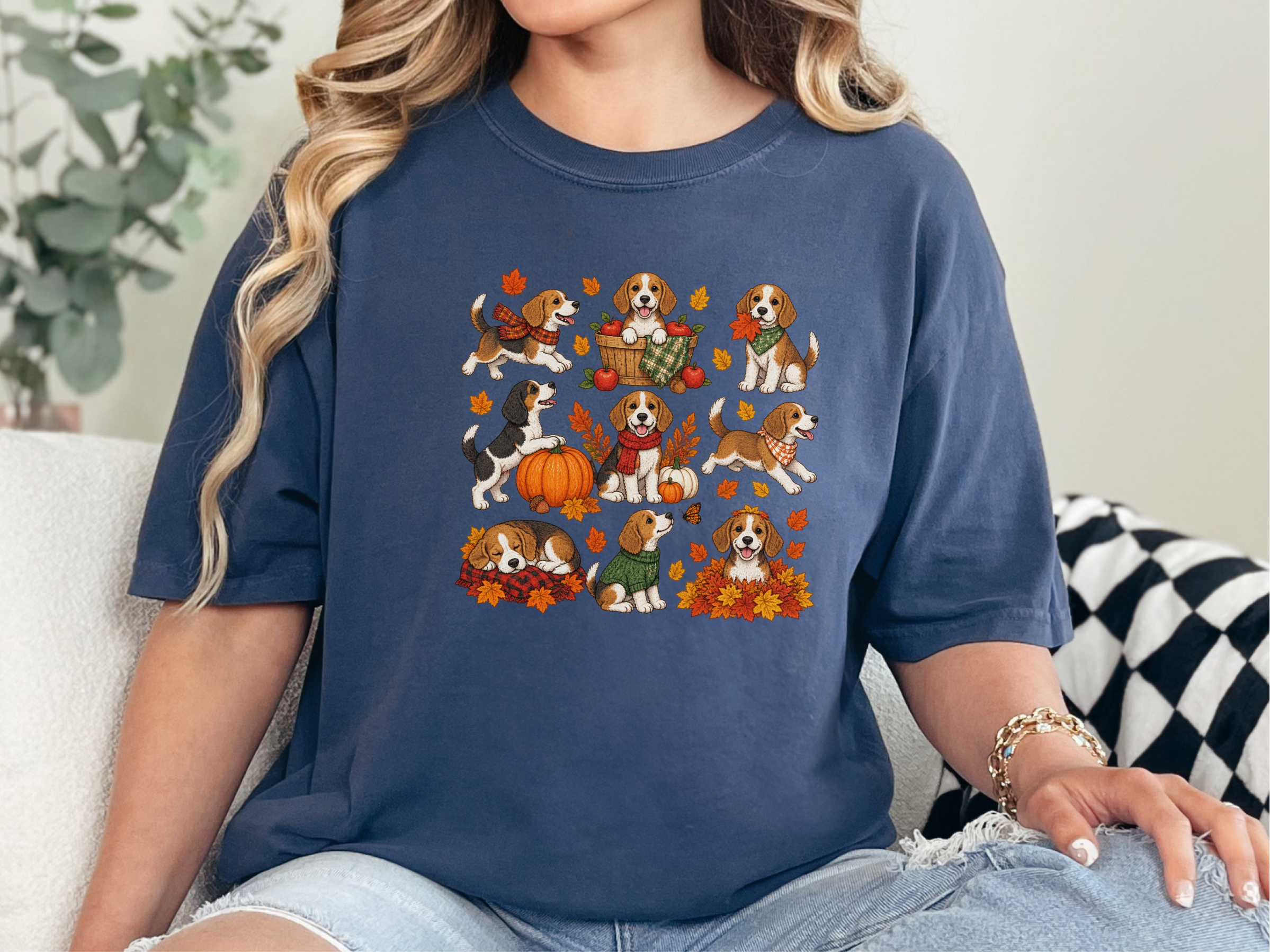 Beagle Fall Activities Cartoon doodle dog shirt - photo 8