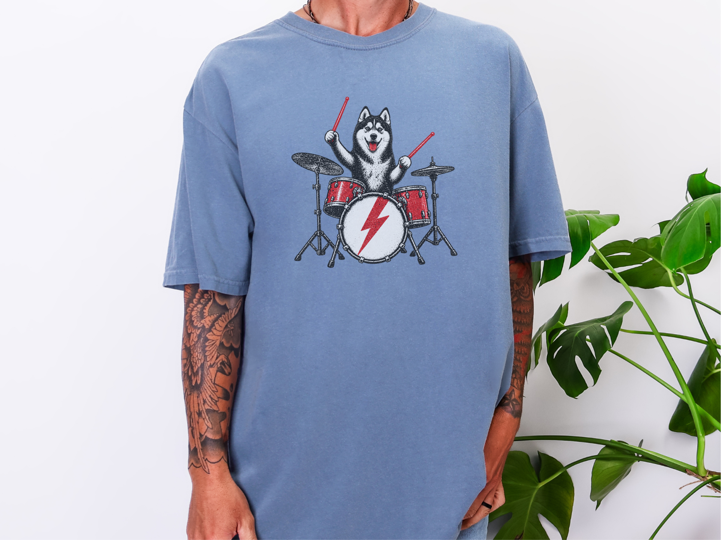 Rocking Husky Drummer Illustration doodle dog shirt - photo 6