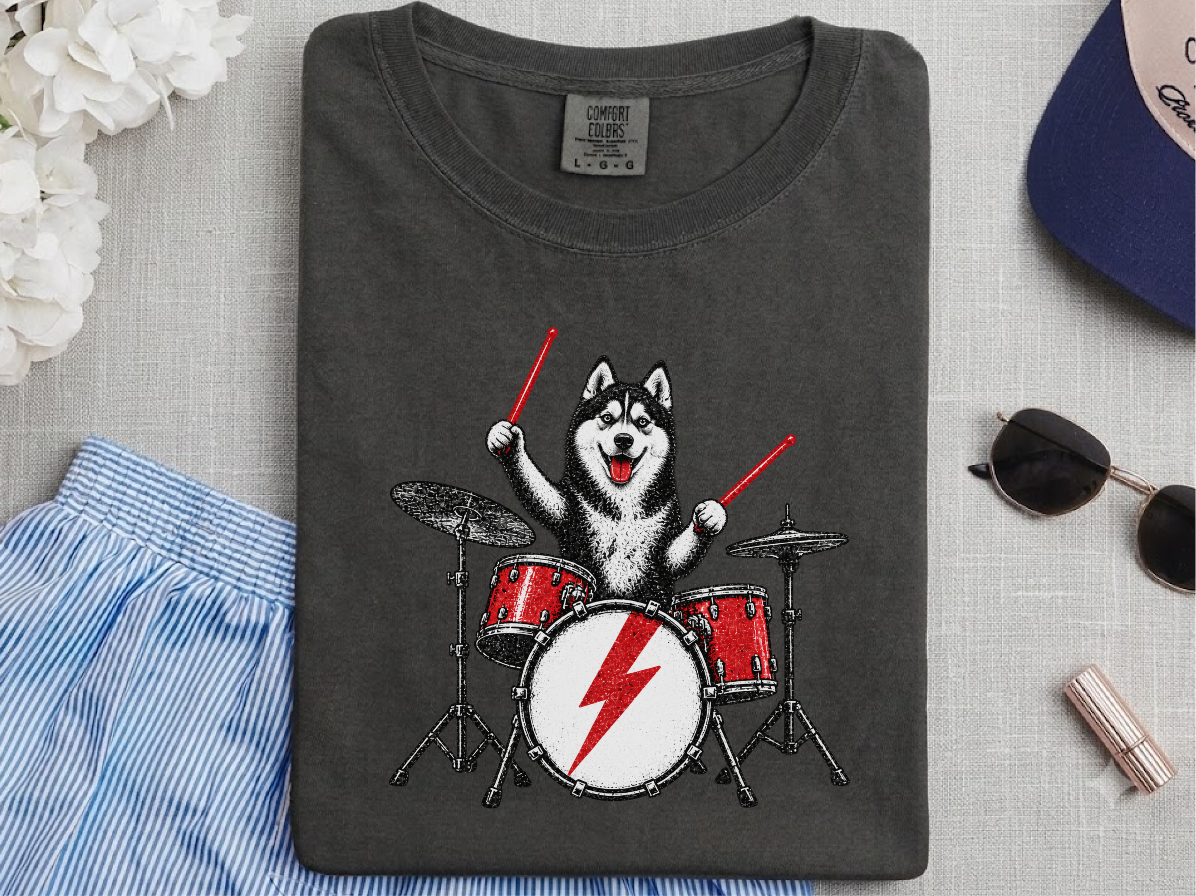 Rocking Husky Drummer Illustration doodle dog shirt - photo 4