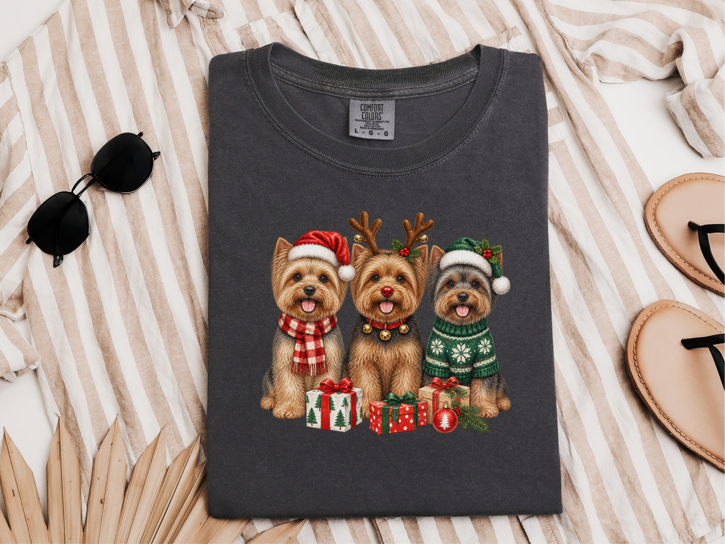 Festive Christmas Yorkie Trio