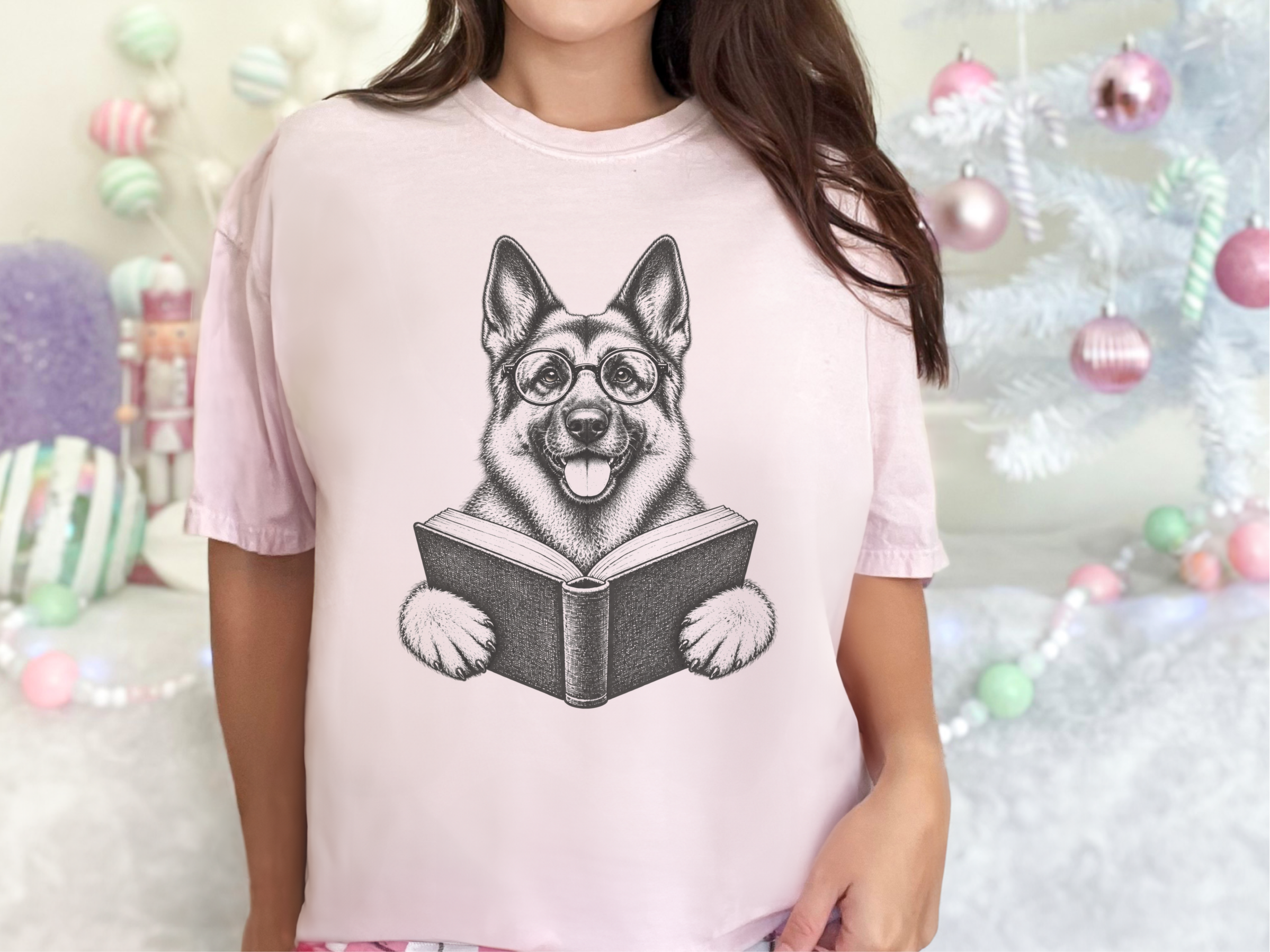 German Shepherd Reading Book doodle dog shirt - photo 5