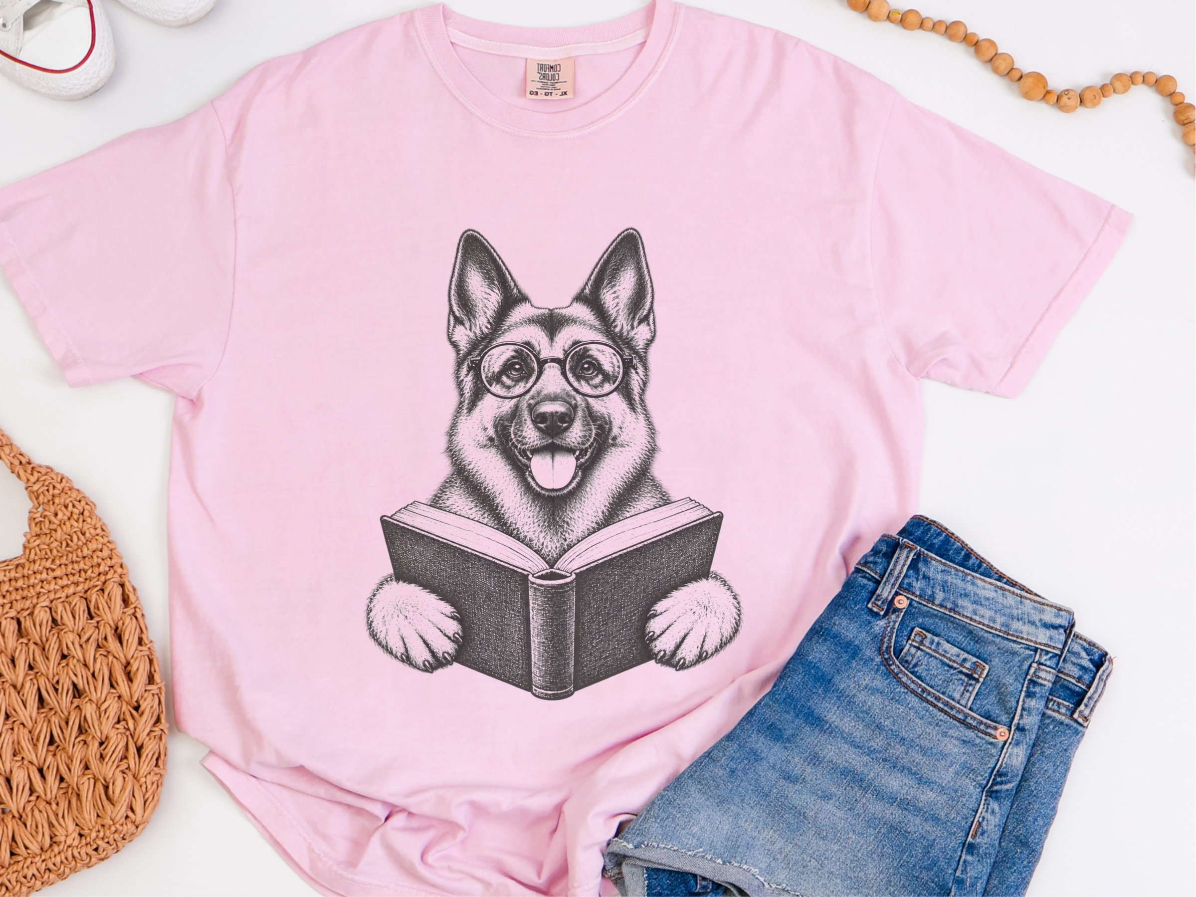 German Shepherd Reading Book doodle dog shirt - photo 6