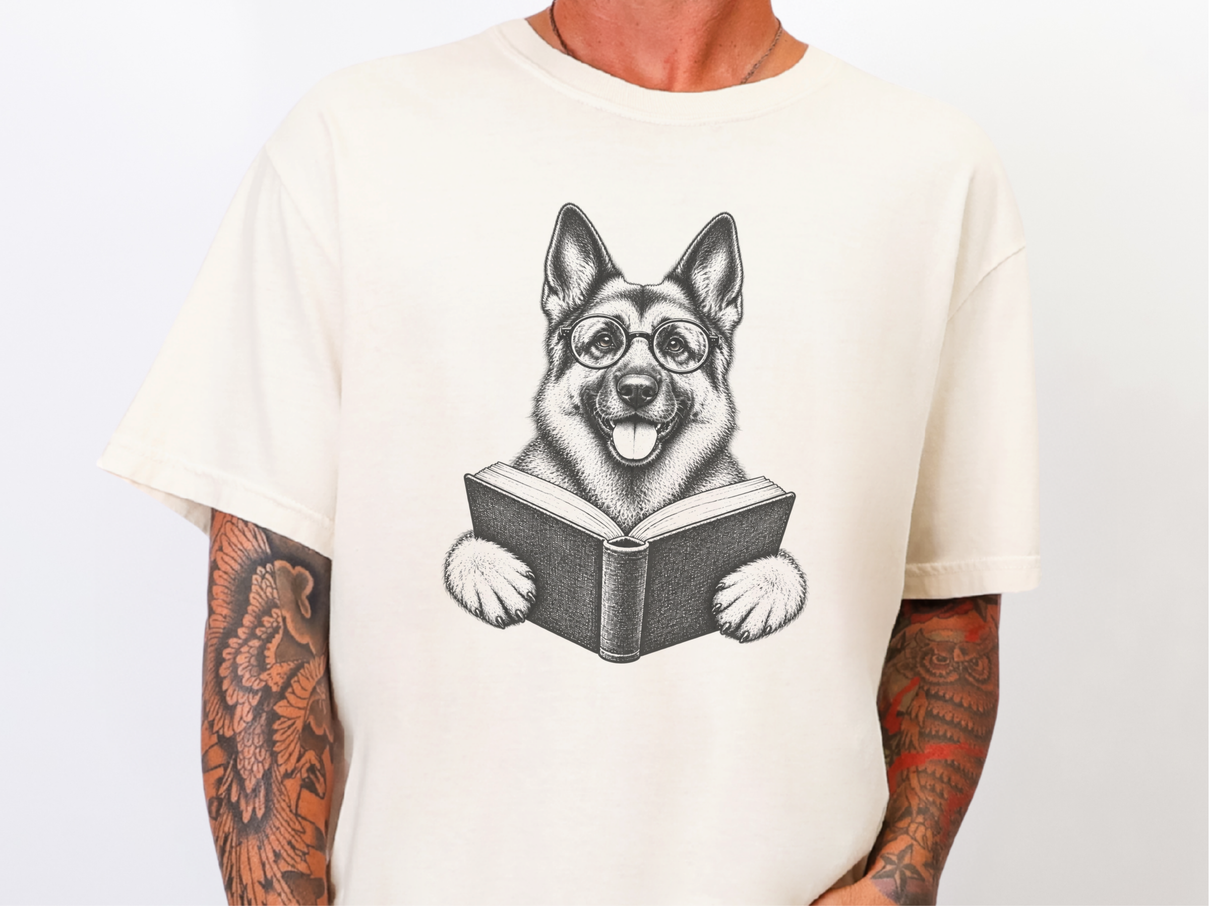 German Shepherd Reading Book doodle dog shirt - photo 8