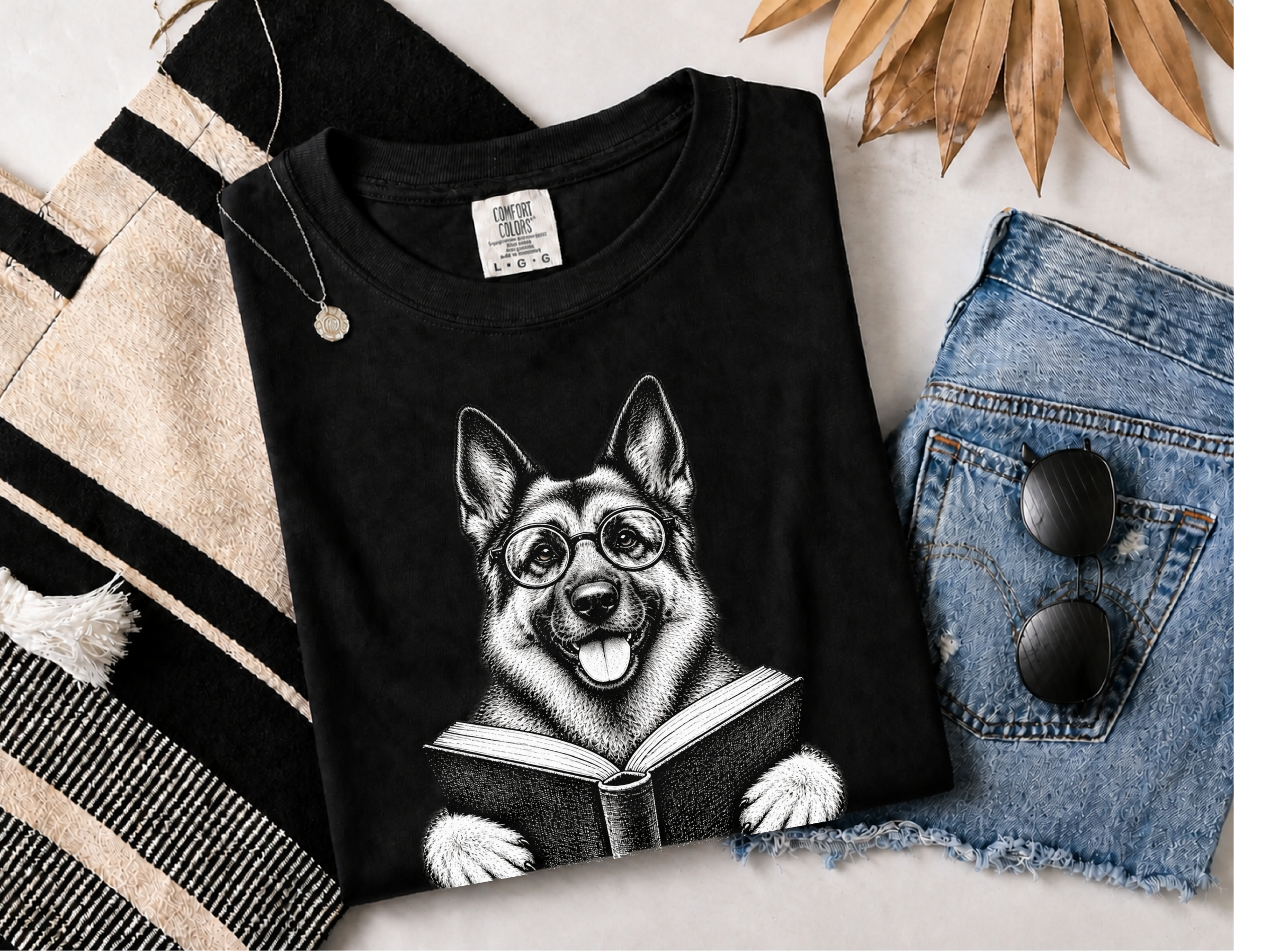 German Shepherd Reading Book doodle dog shirt - photo 3