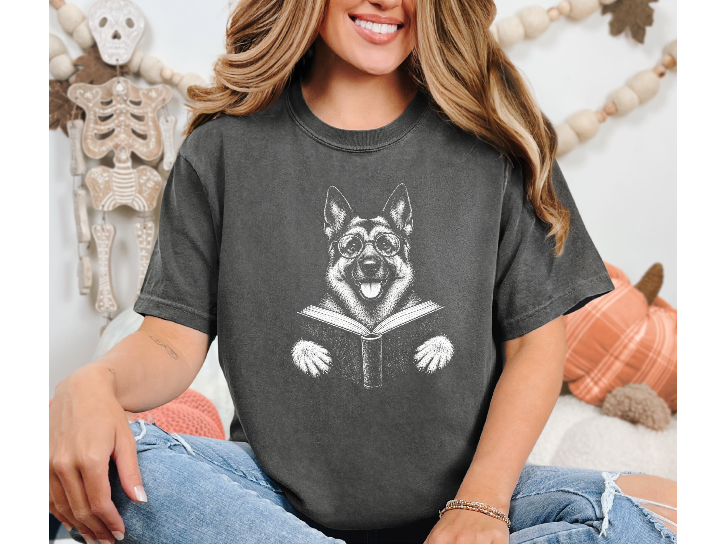 German Shepherd Reading Book doodle dog shirt - photo 4
