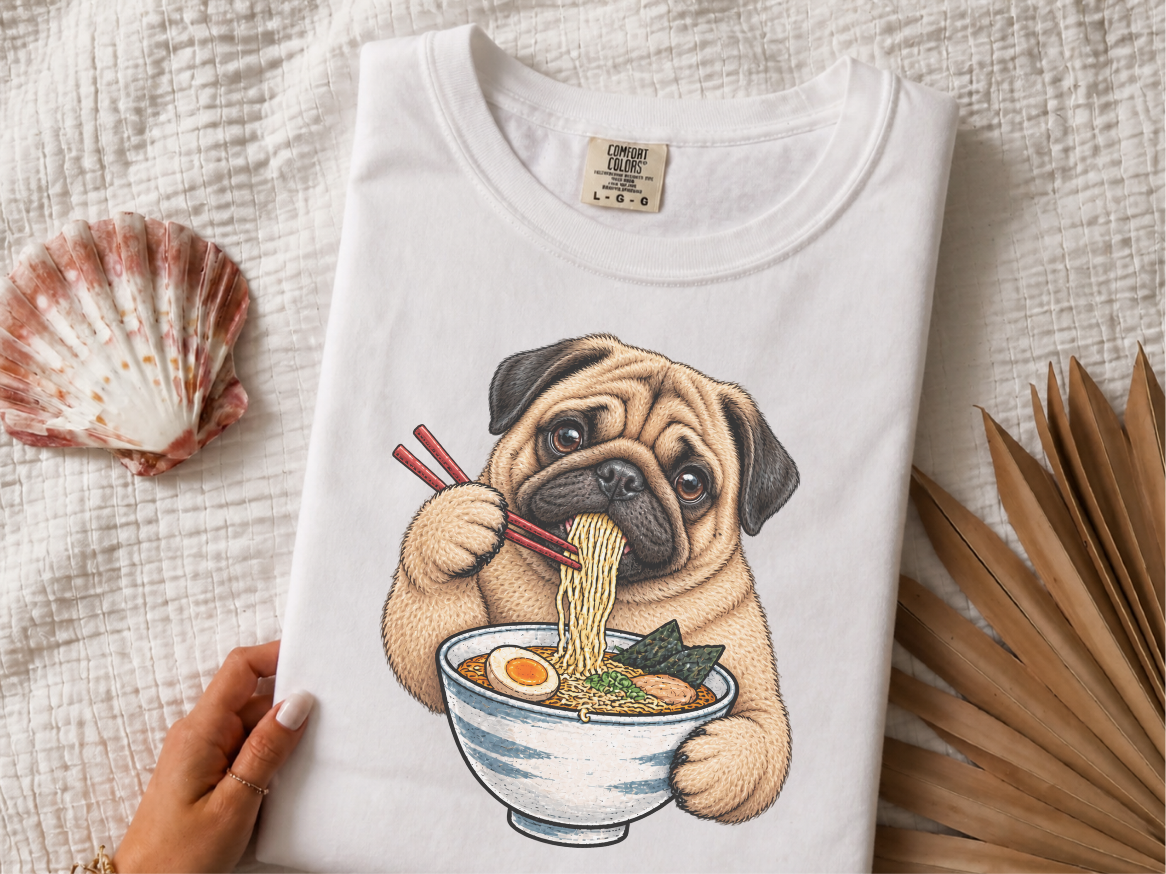 Pug Eating Ramen Noodles doodle dog shirt - photo 2