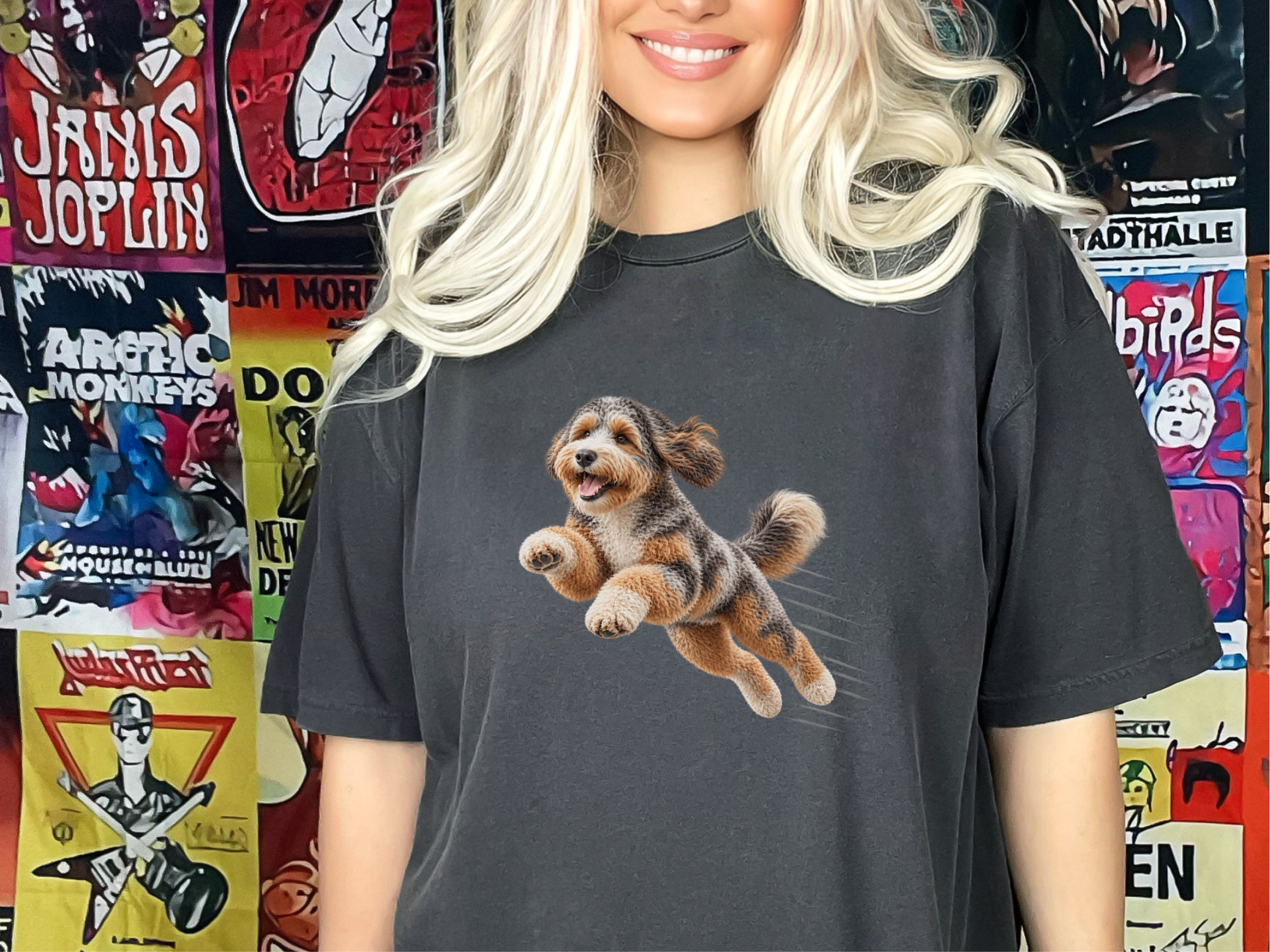 Flying Aussiedoodle Speed Lines doodle dog shirt - photo 3