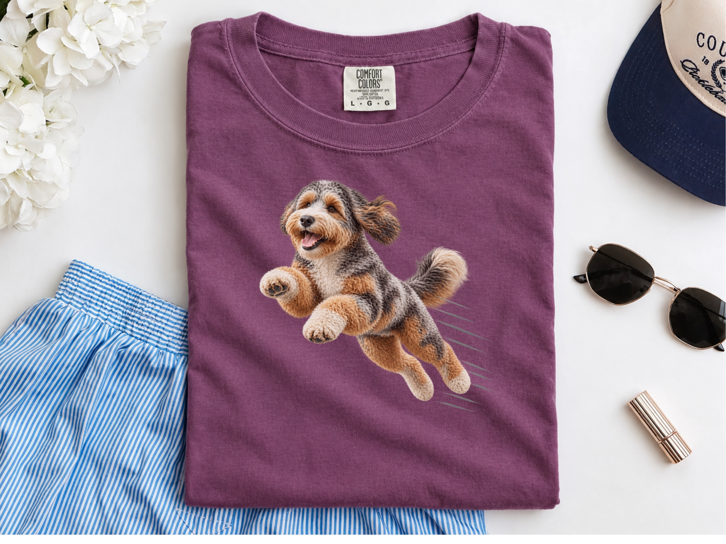 Flying Aussiedoodle Speed Lines doodle dog shirt - photo 6