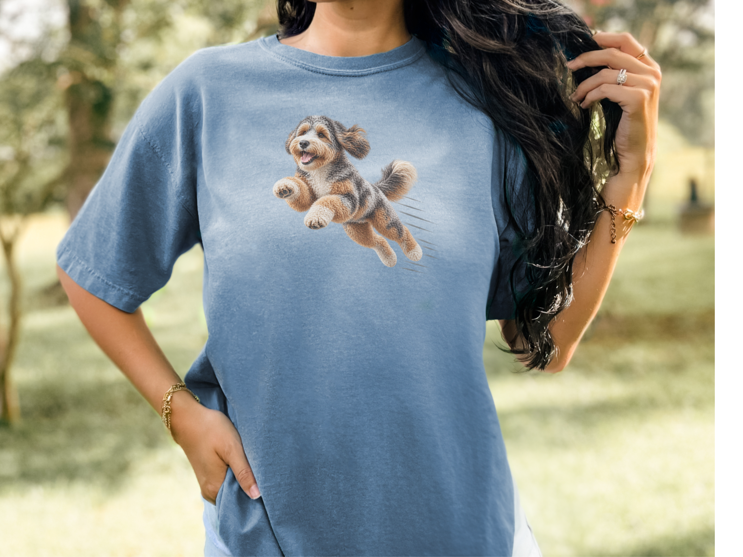 Flying Aussiedoodle Speed Lines doodle dog shirt - photo 7