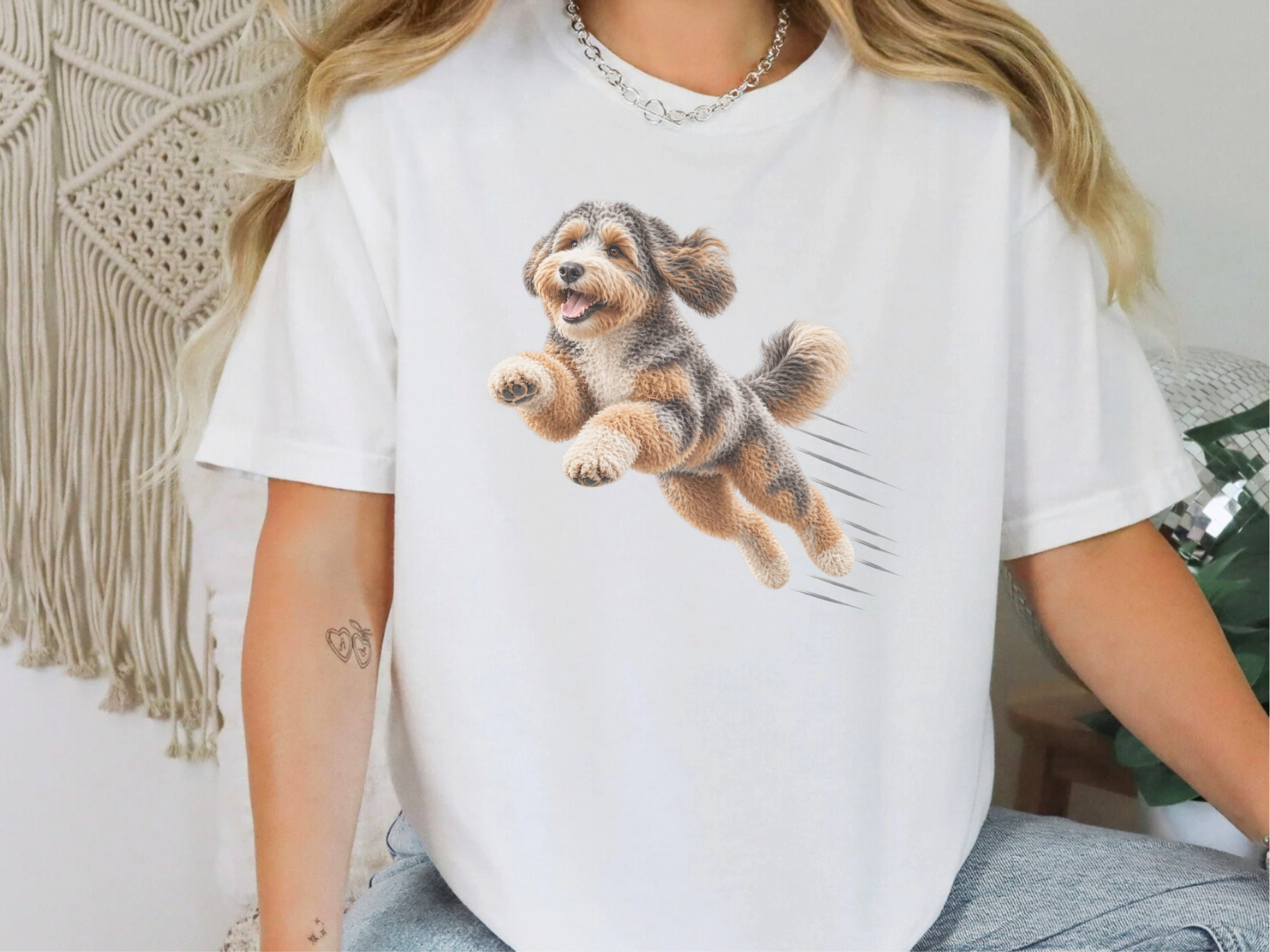 Flying Aussiedoodle Speed Lines doodle dog shirt - photo 1