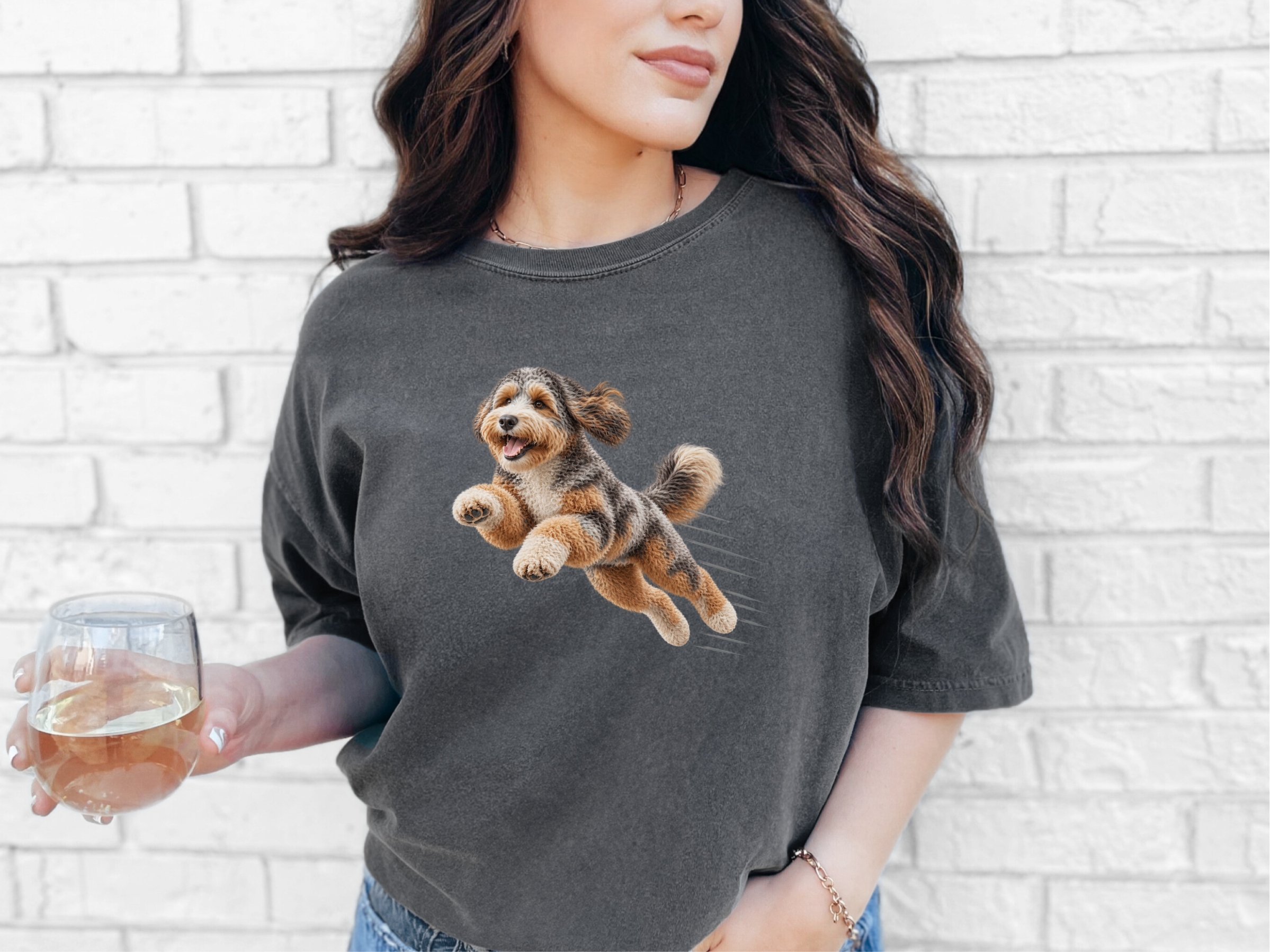 Flying Aussiedoodle Speed Lines doodle dog shirt - photo 5