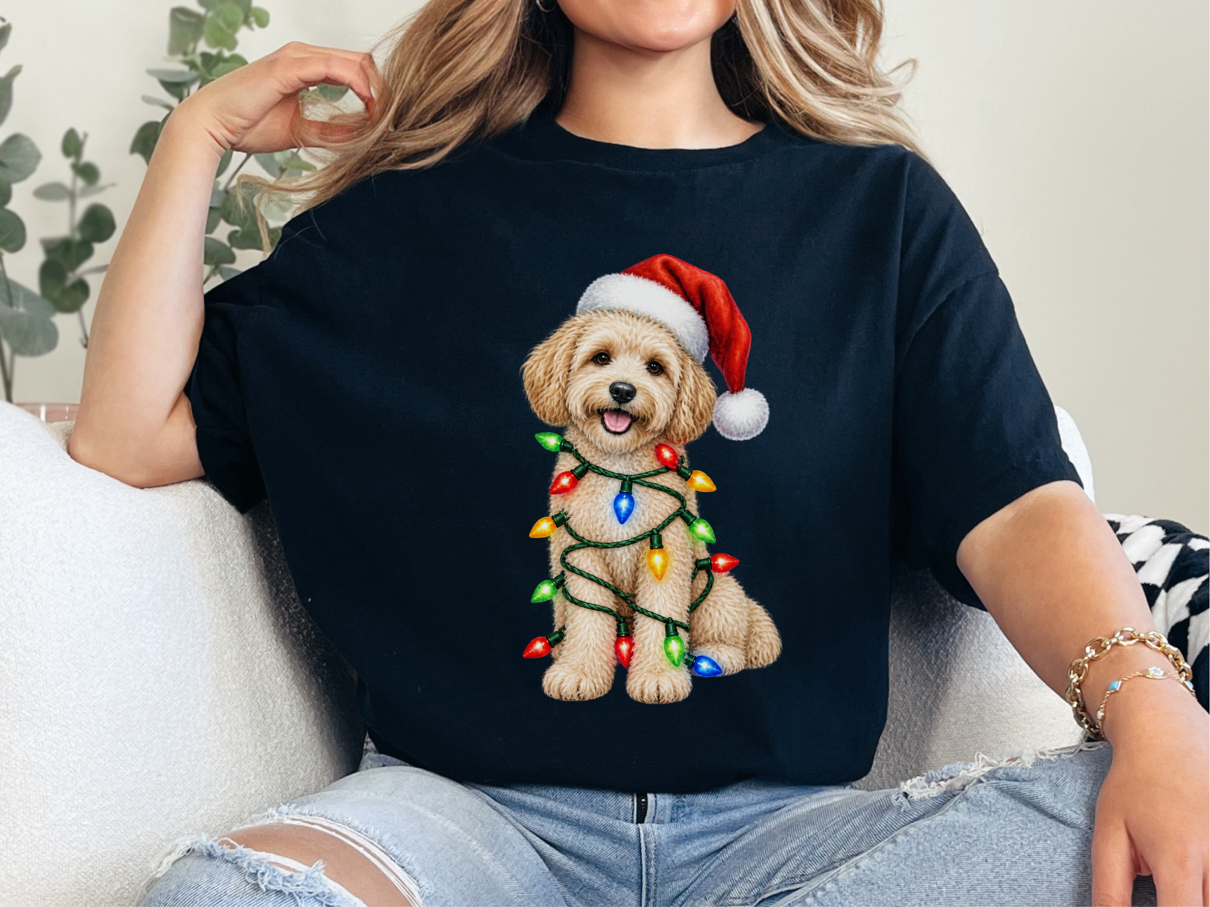 Maltipoo Santa Hat Christmas Lights - photo 2