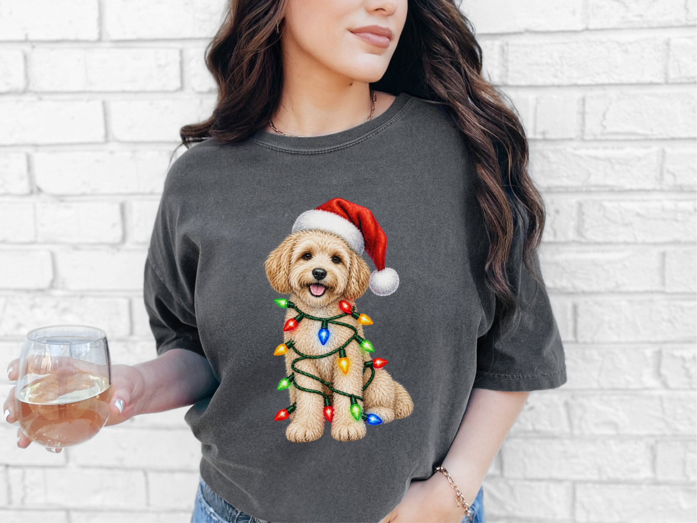 Maltipoo Santa Hat Christmas Lights - photo 4