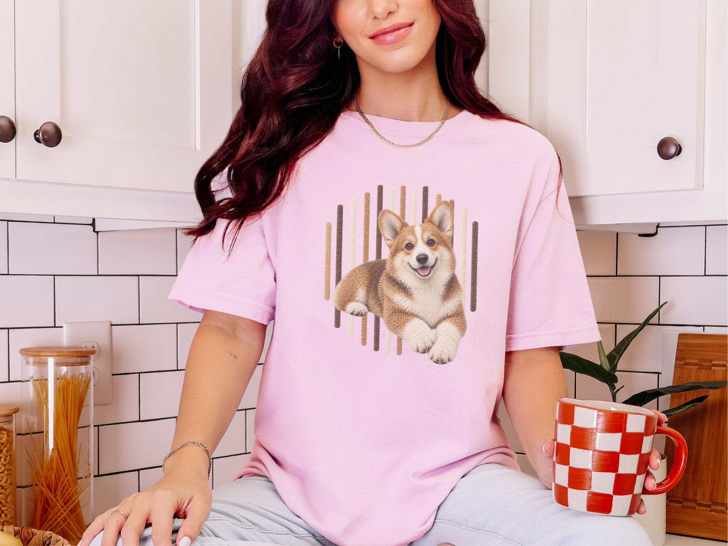Photorealistic Corgi Vertical Lines doodle dog shirt - photo 3