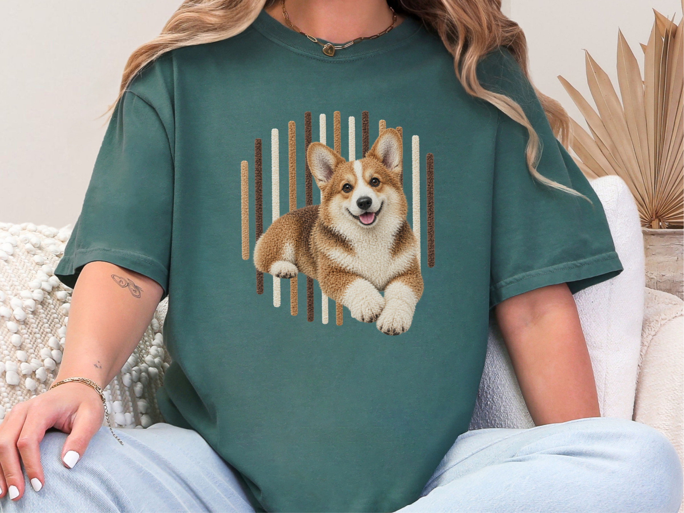 Photorealistic Corgi Vertical Lines doodle dog shirt - photo 8
