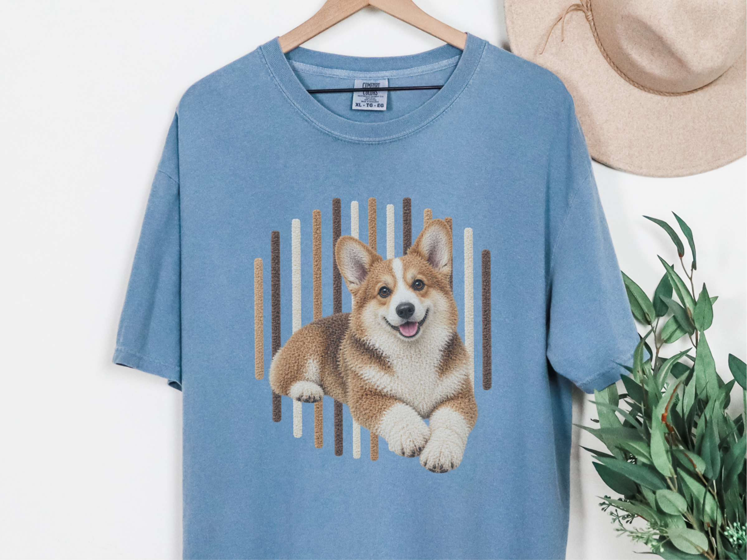 Photorealistic Corgi Vertical Lines doodle dog shirt - photo 7