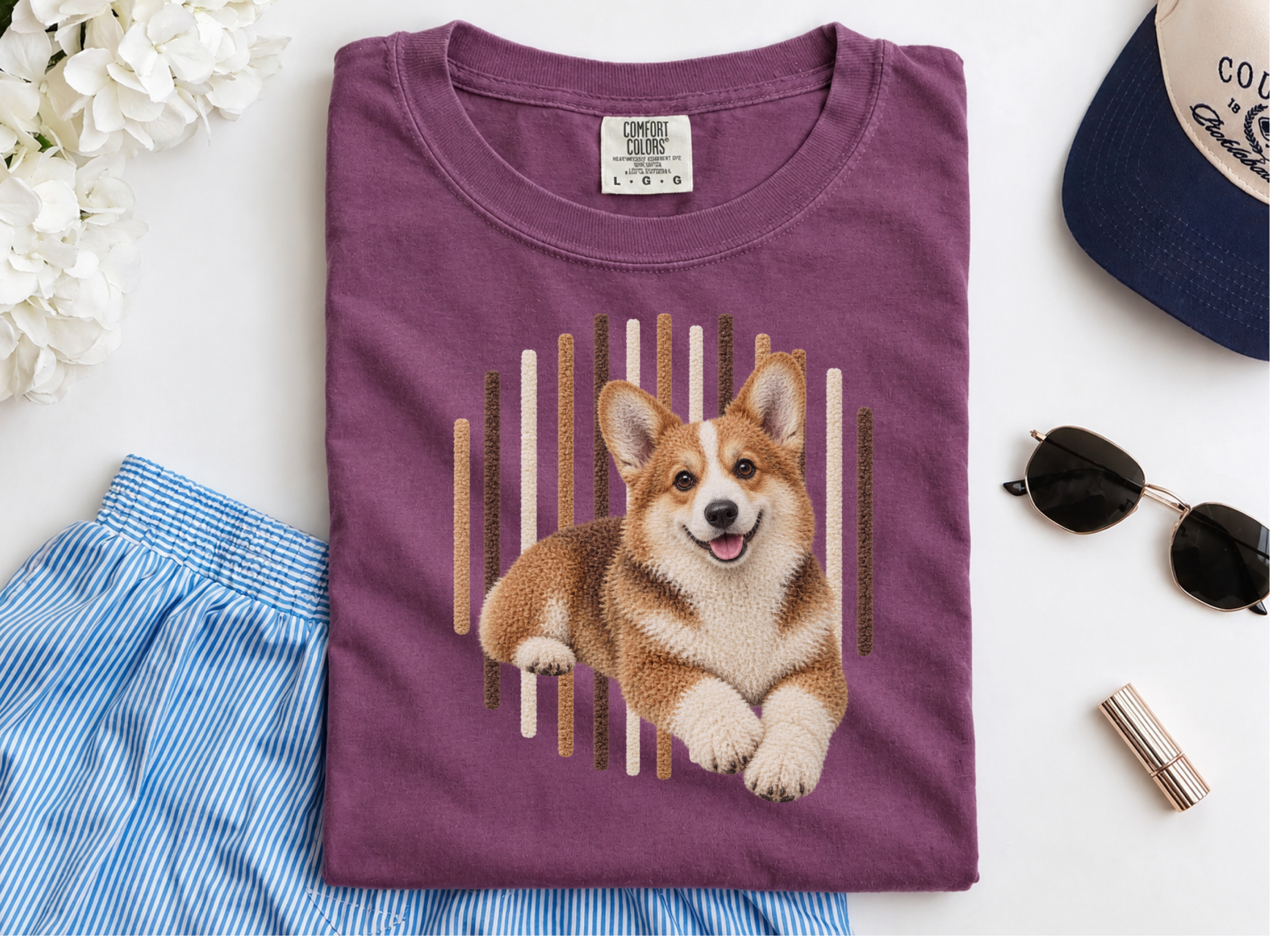 Photorealistic Corgi Vertical Lines doodle dog shirt - photo 5