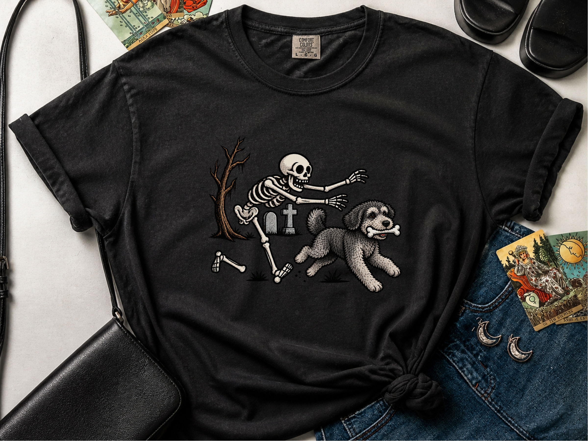 Schnoodle Skeleton Graveyard Chase doodle dog shirt - photo 6