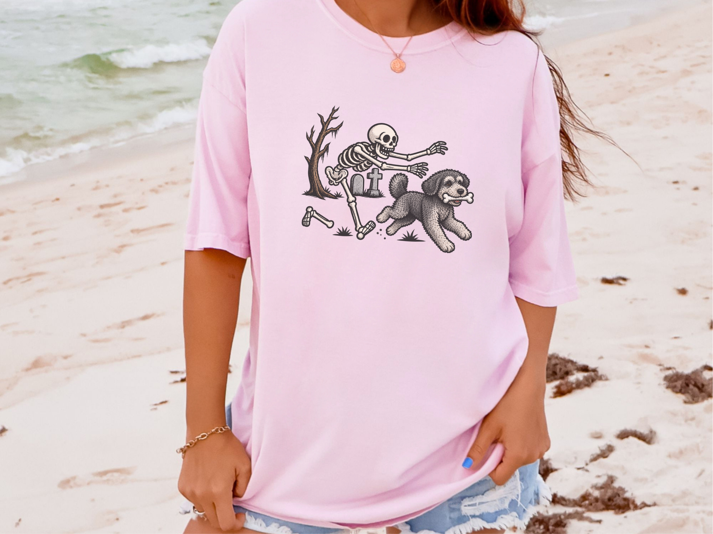 Schnoodle Skeleton Graveyard Chase doodle dog shirt - photo 8