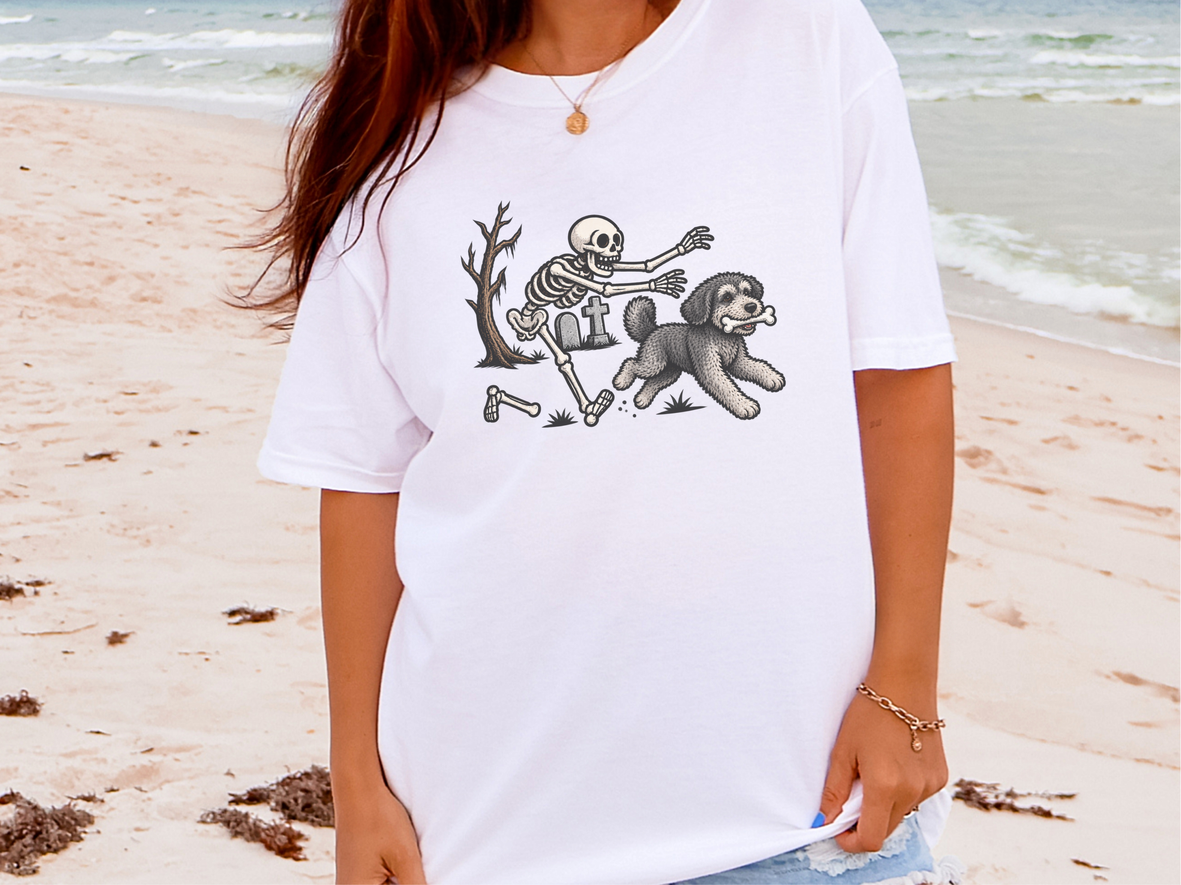 Schnoodle Skeleton Graveyard Chase doodle dog shirt - photo 4
