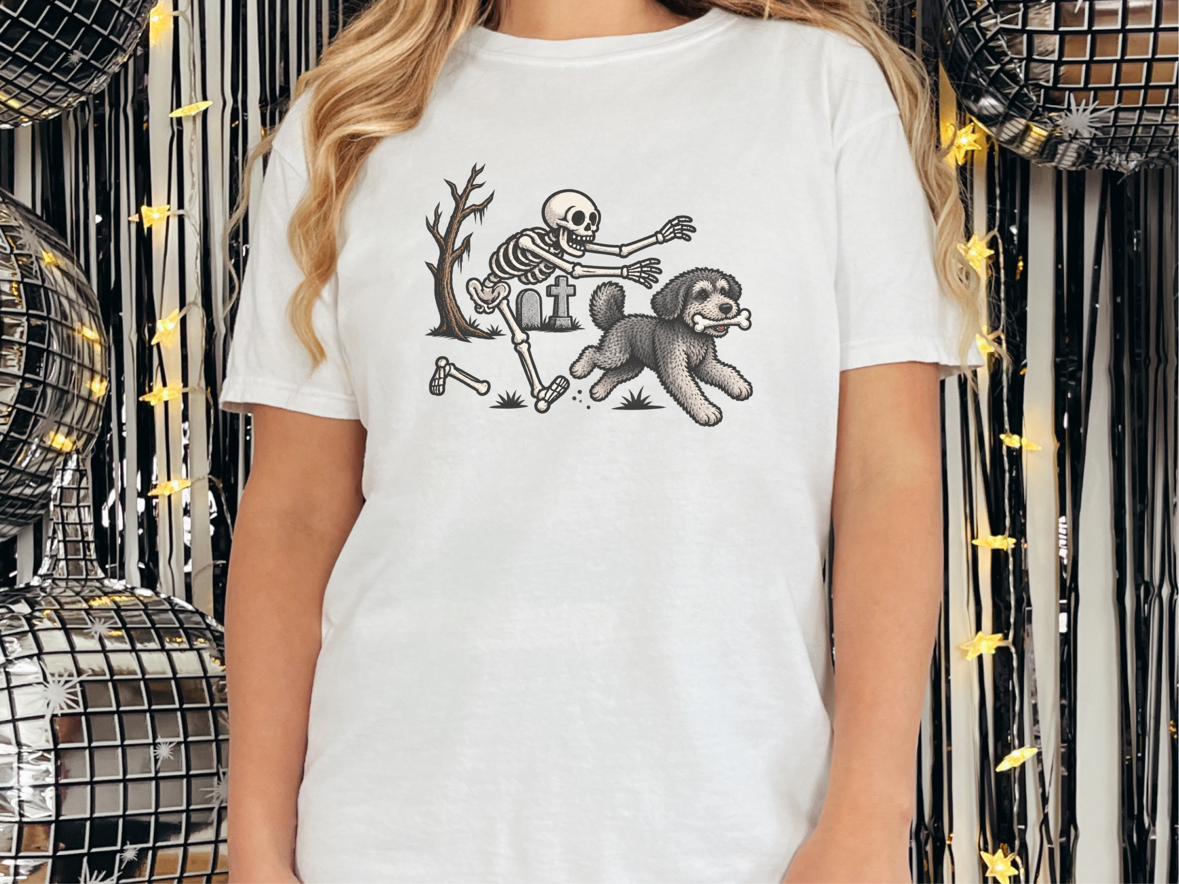 Schnoodle Skeleton Graveyard Chase doodle dog shirt - photo 3