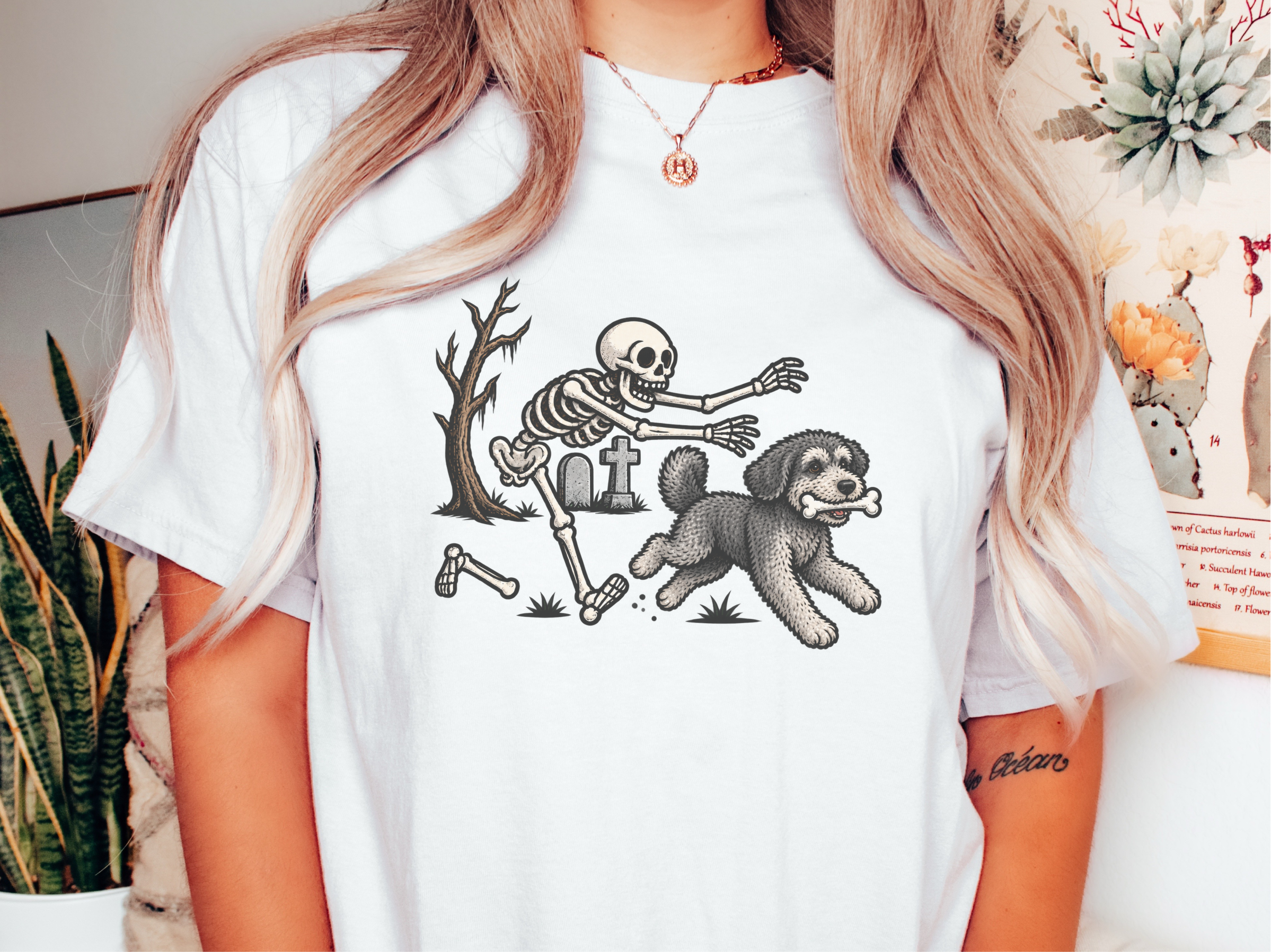 Schnoodle Skeleton Graveyard Chase doodle dog shirt - photo 1