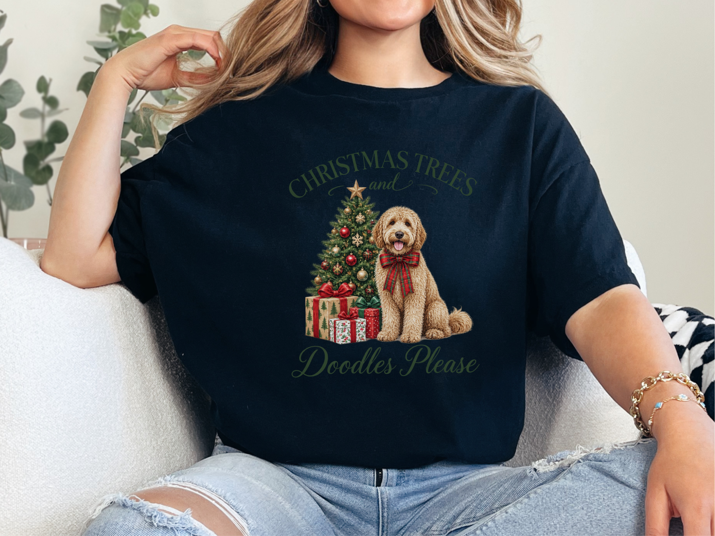 Goldendoodle Christmas Tree Presents doodle dog shirt - photo 6