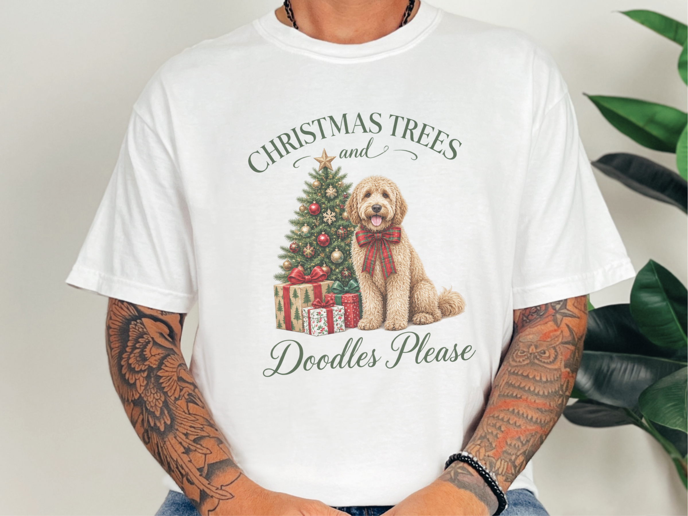 Goldendoodle Christmas Tree Presents doodle dog shirt - photo 3