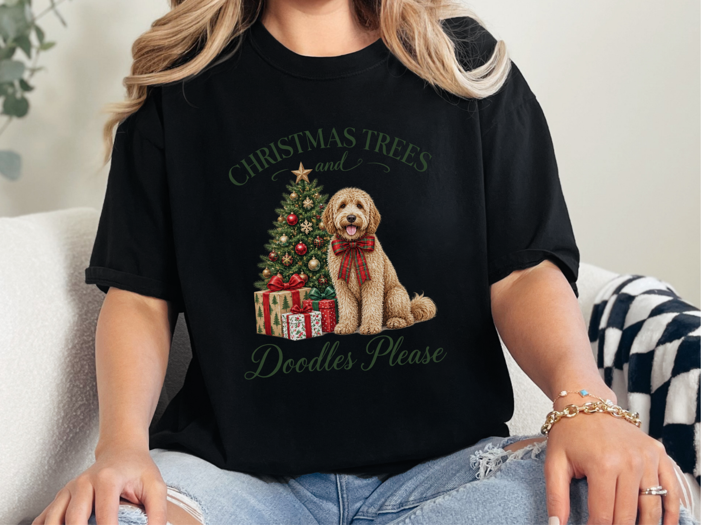 Goldendoodle Christmas Tree Presents doodle dog shirt - photo 4