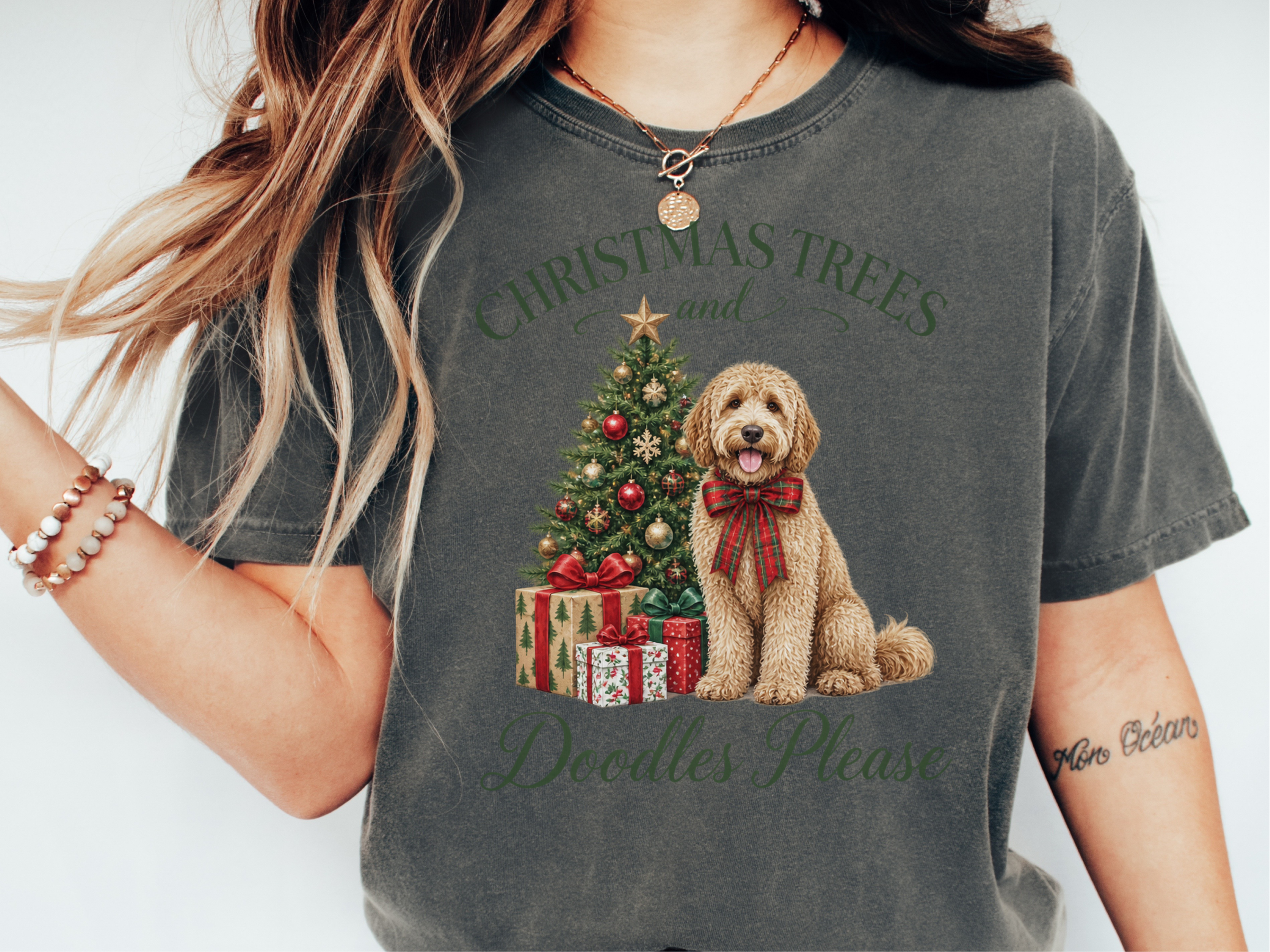 Goldendoodle Christmas Tree Presents doodle dog shirt - photo 2