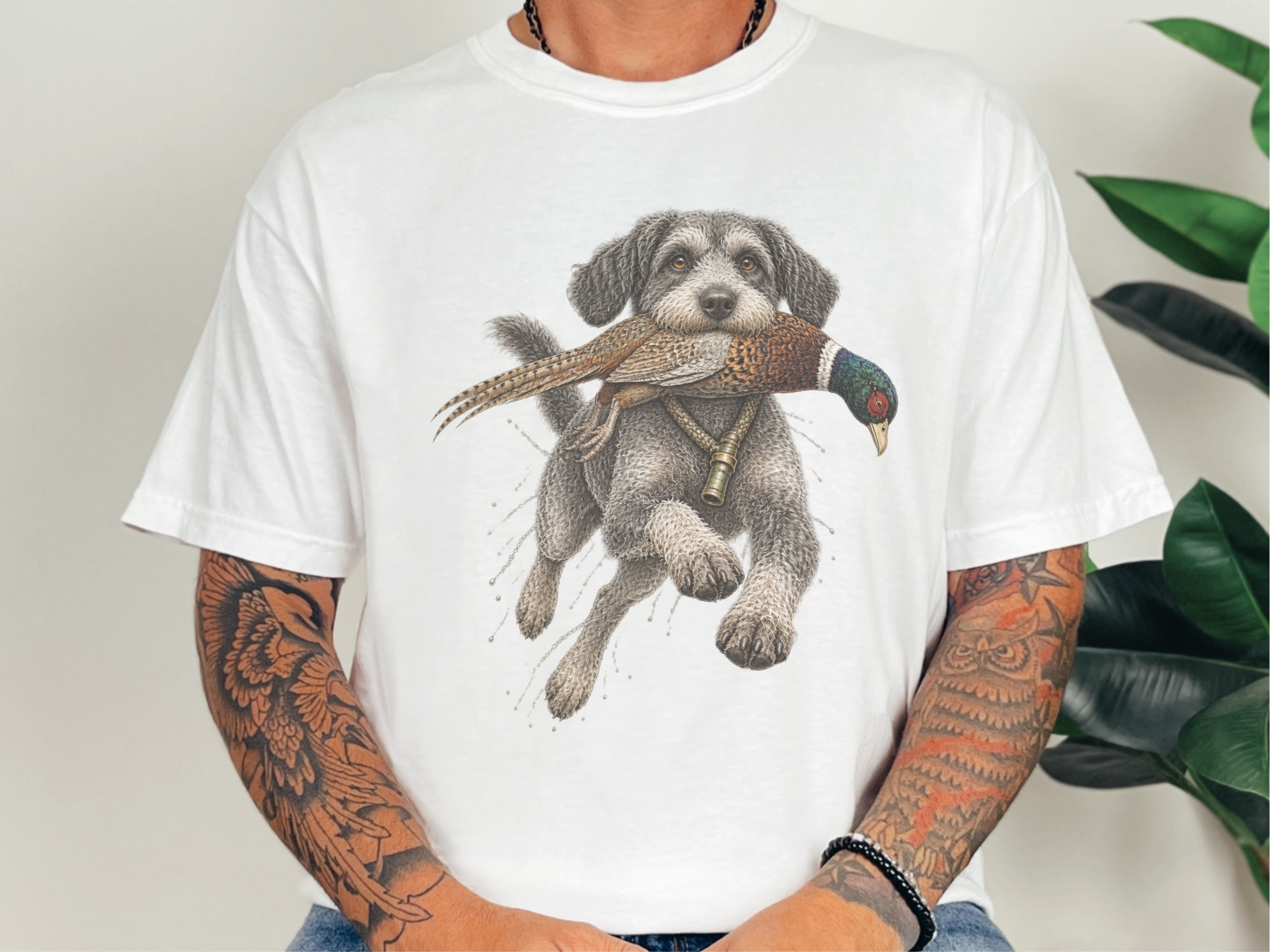 Hunting Schnoodle Carrying Pheasant doodle dog shirt - photo 3