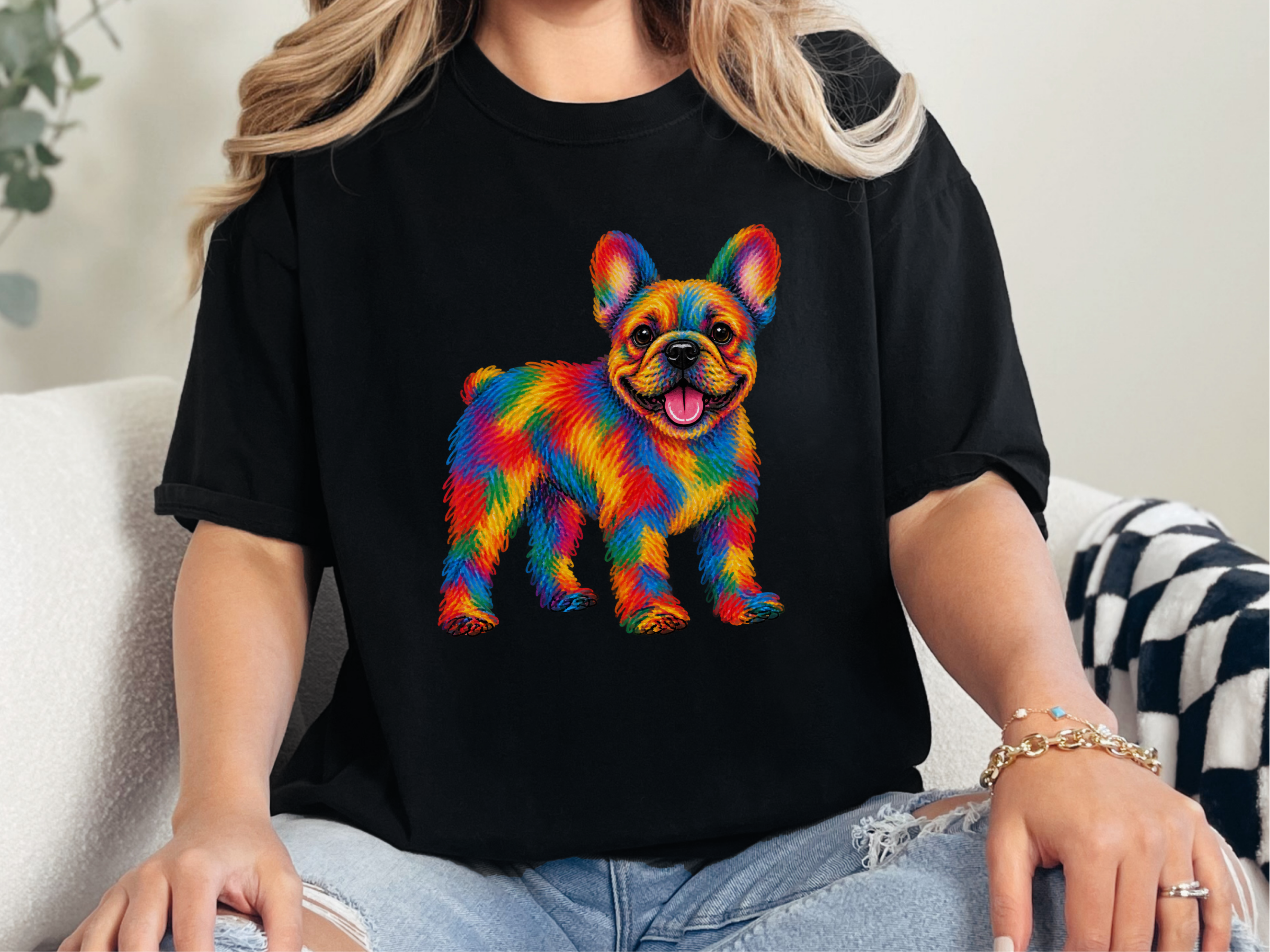 Rainbow Scribble French Bulldog doodle dog shirt - photo 4