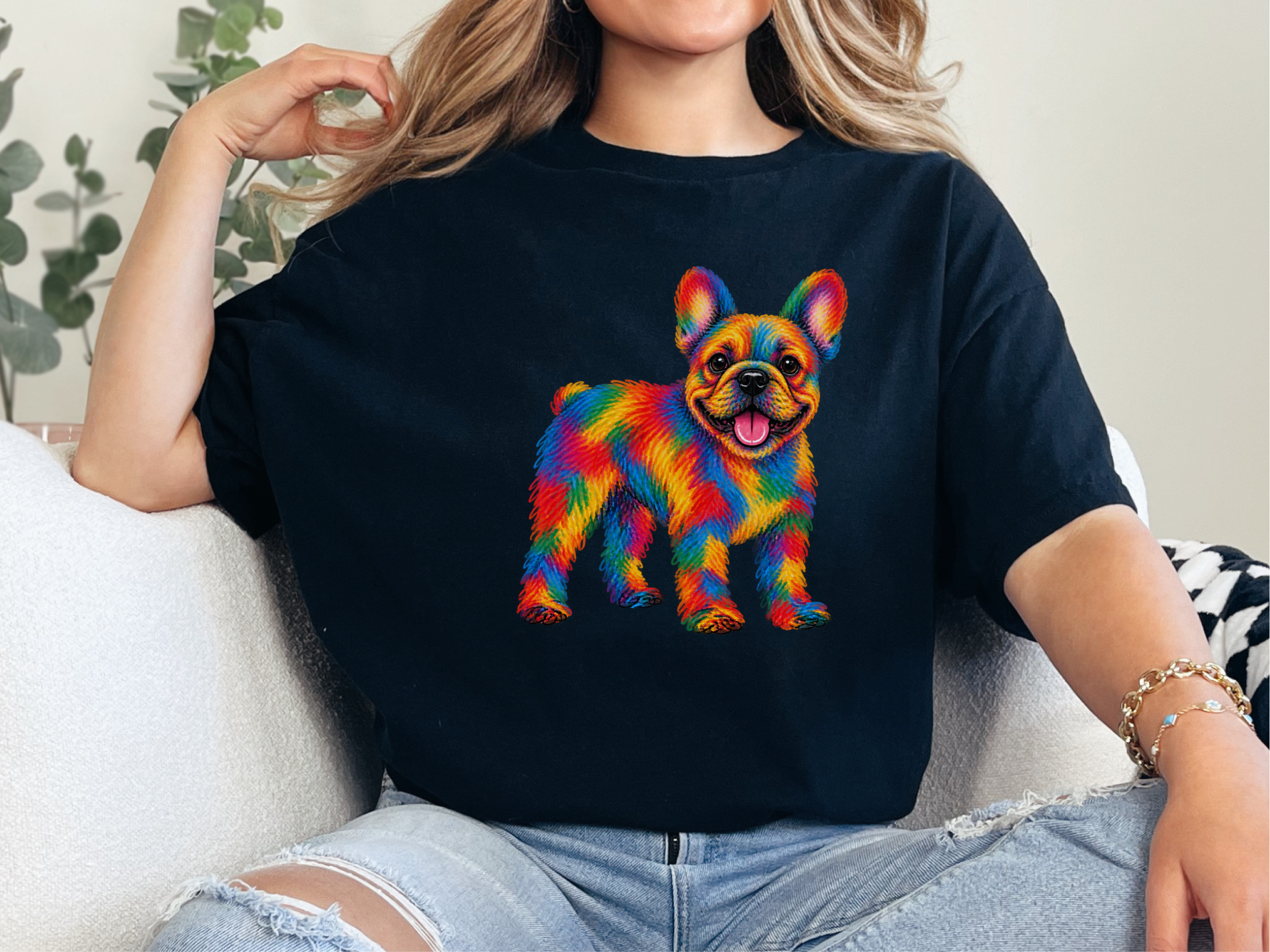 Rainbow Scribble French Bulldog doodle dog shirt - photo 5