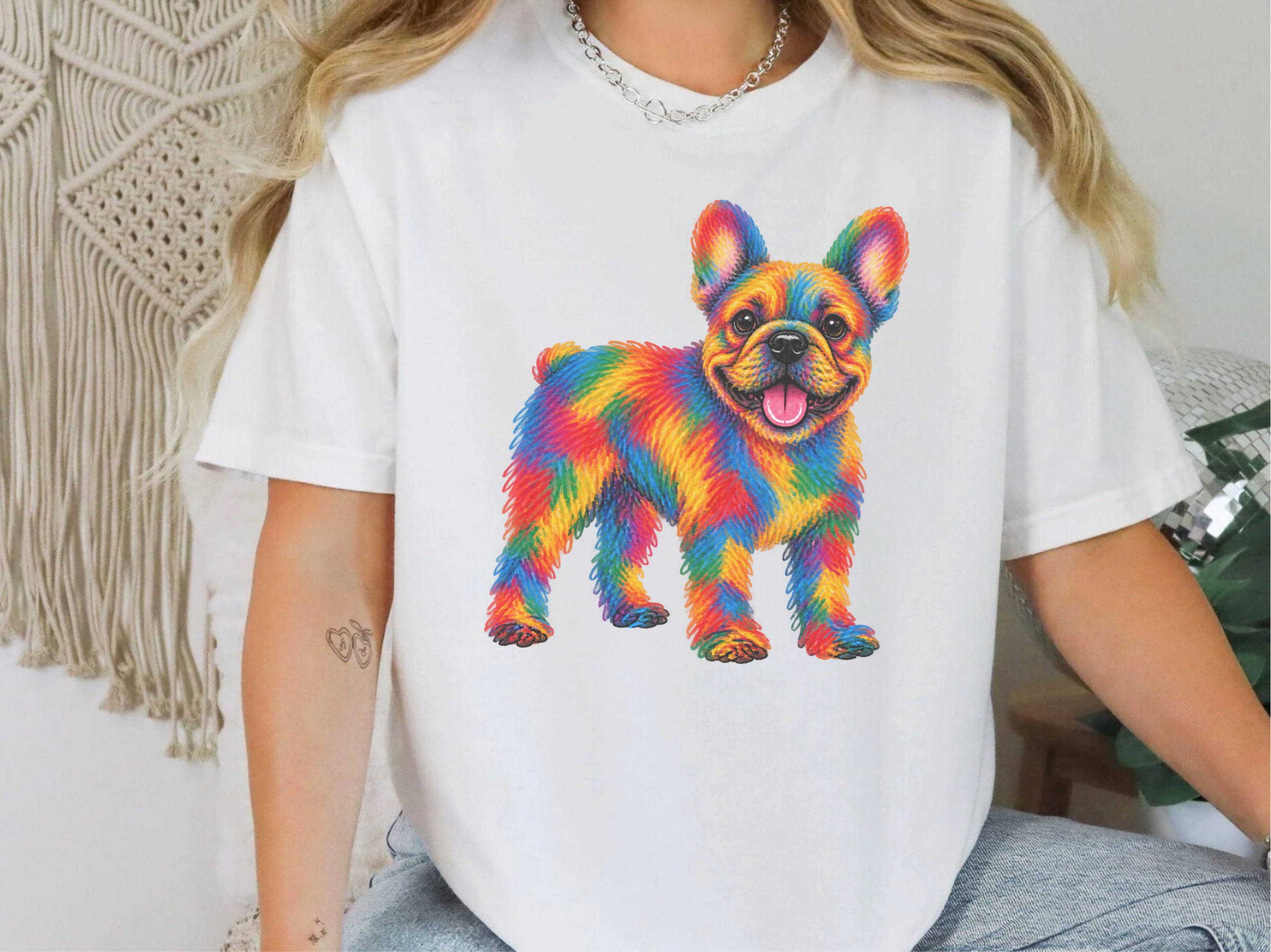 Rainbow Scribble French Bulldog doodle dog shirt - photo 3