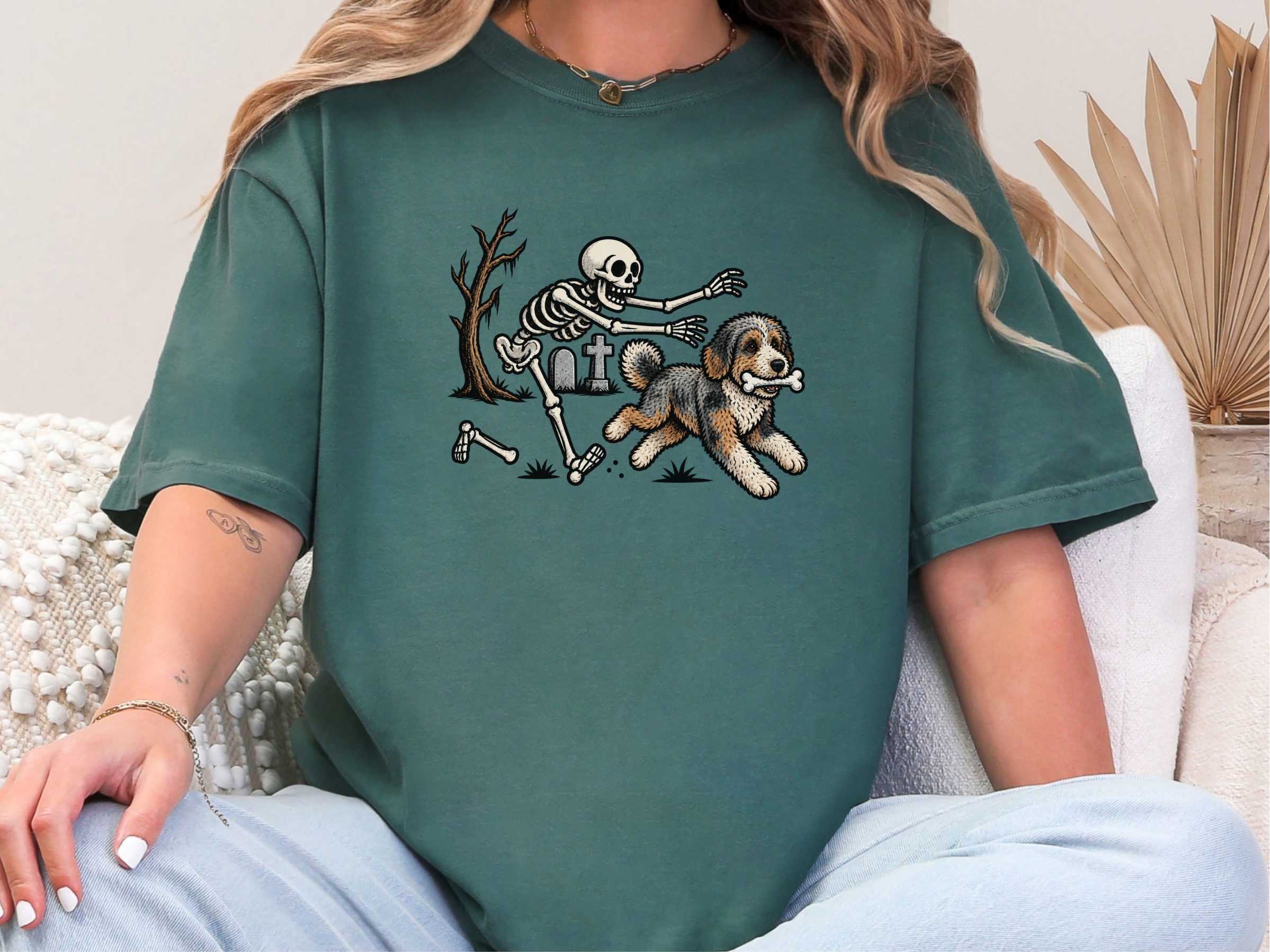 Skeleton Chasing Aussiedoodle Dog doodle dog shirt - photo 7