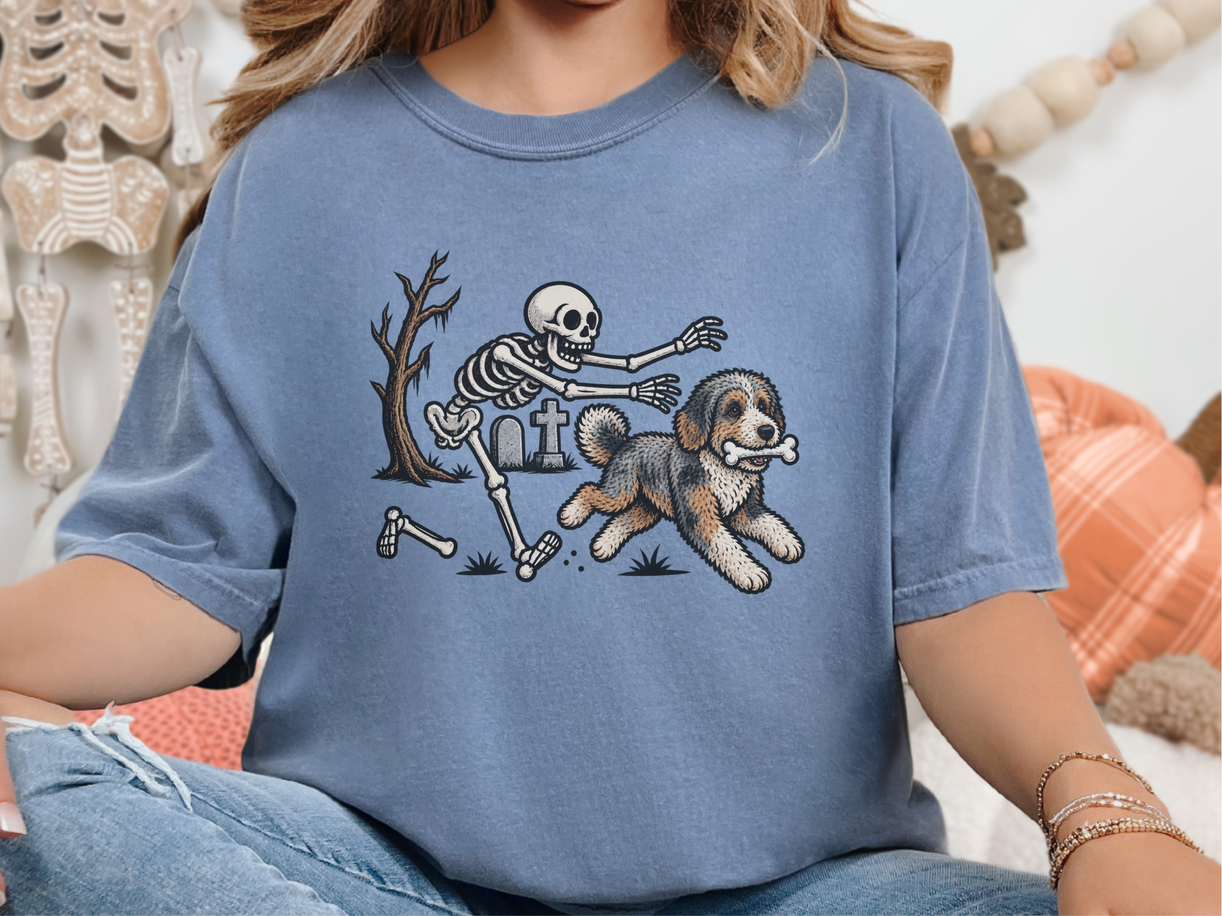Skeleton Chasing Aussiedoodle Dog doodle dog shirt - photo 5