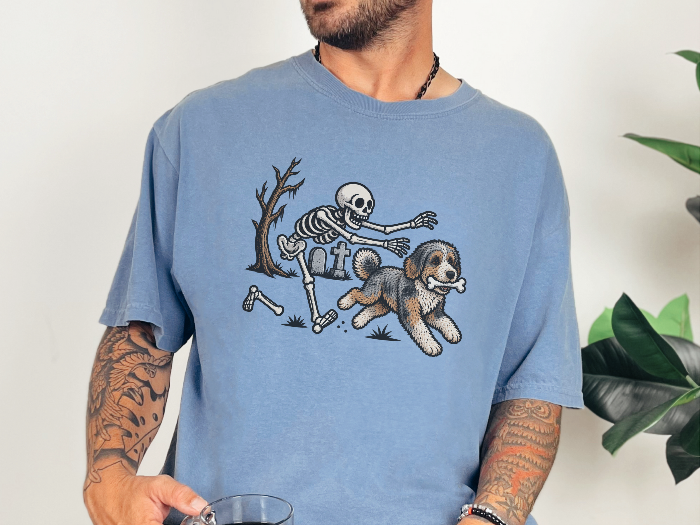 Skeleton Chasing Aussiedoodle Dog doodle dog shirt - photo 4