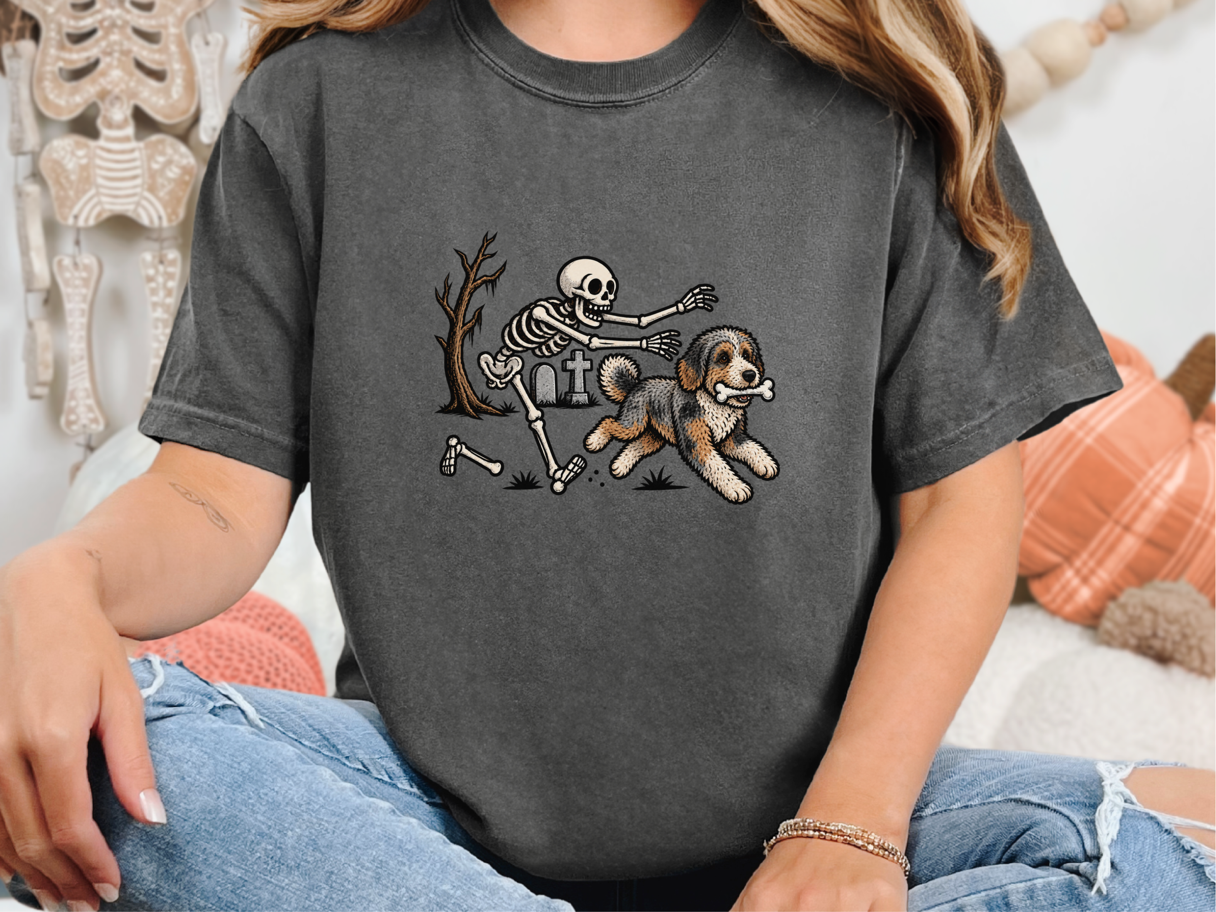 Skeleton Chasing Aussiedoodle Dog doodle dog shirt - photo 2