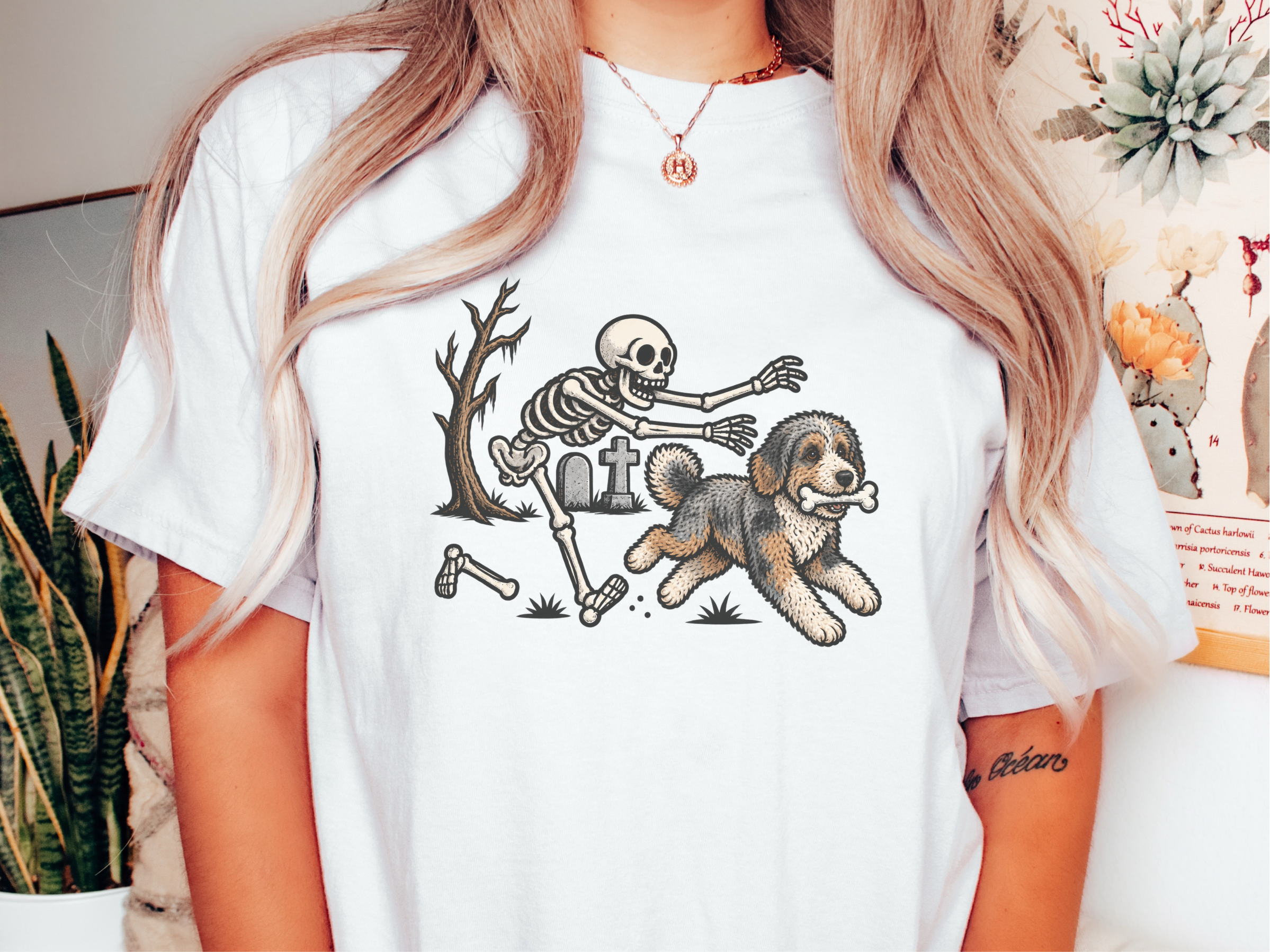 Skeleton Chasing Aussiedoodle Dog doodle dog shirt - photo 1