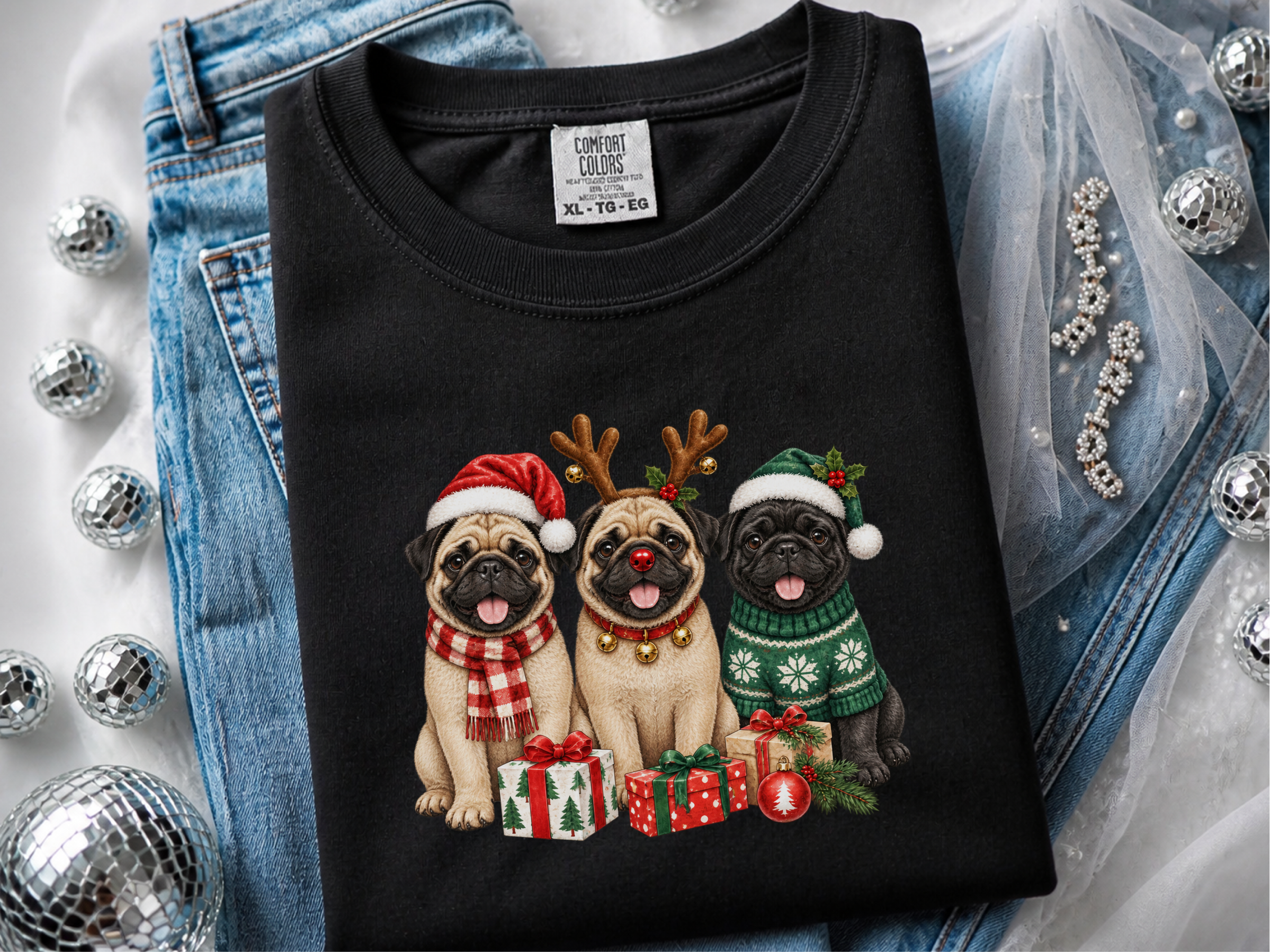 Christmas Pugs Holiday Trio
