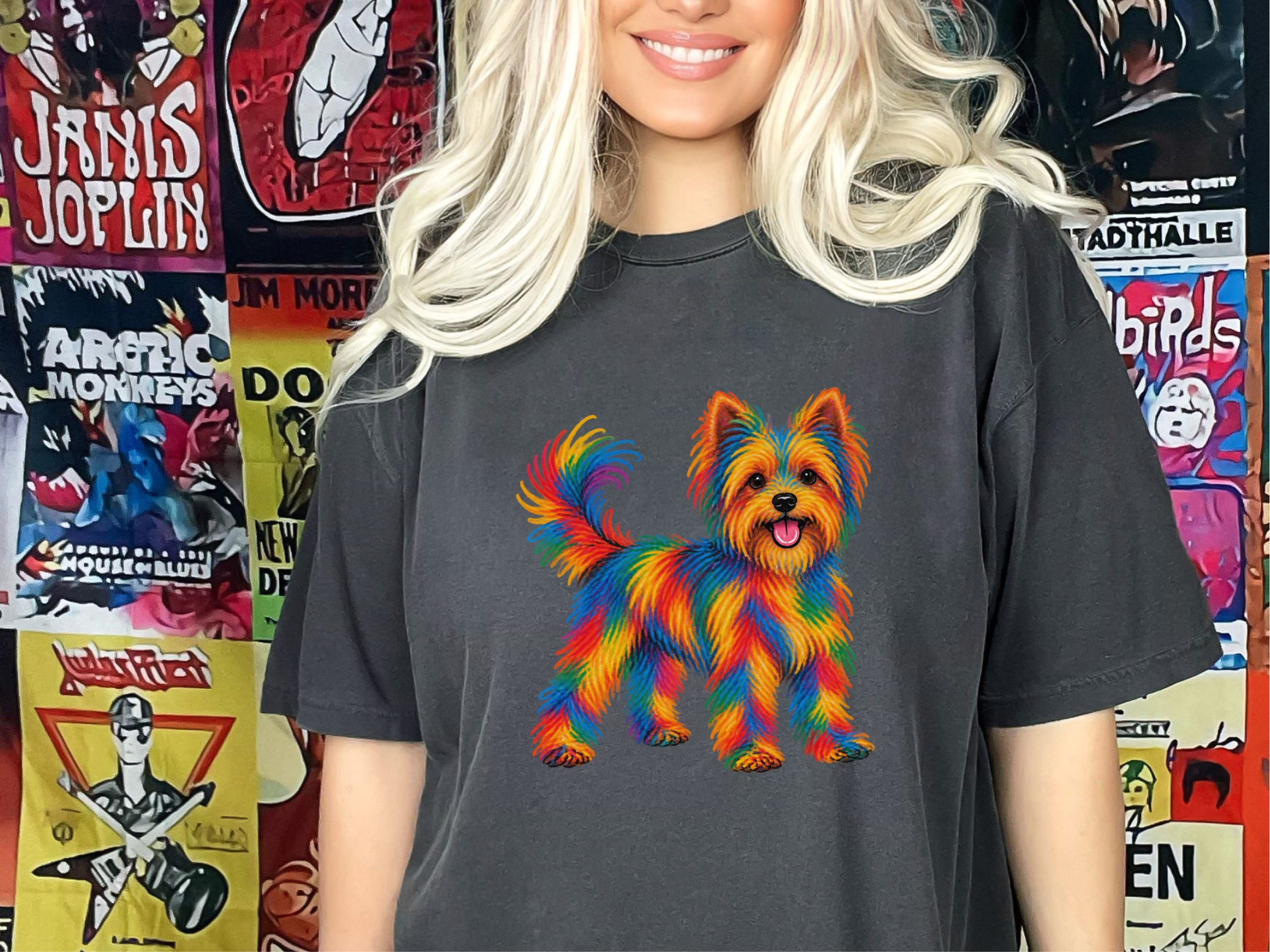 Colorful Rainbow Yorkie Dog doodle dog shirt - photo 5